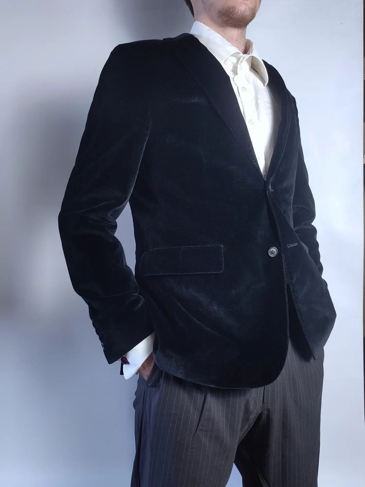 Hugo Boss Hugo Boss Leather Sleeve Velour Blazer Vintage Size 38R - 3 Thumbnail