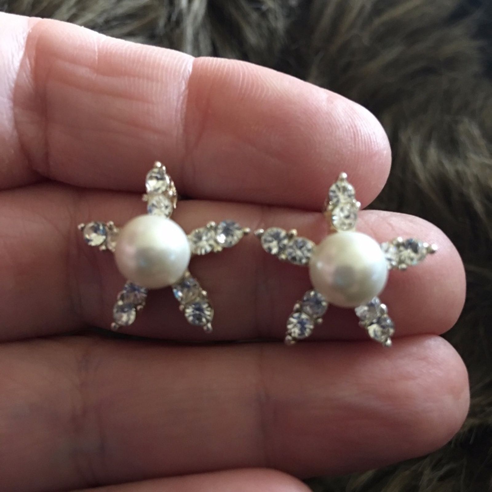 Jewelry Rhinestone and pearl starfish pierced earrings Size ONE SIZE - 5 Thumbnail