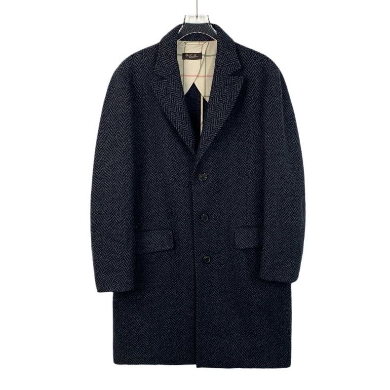 LORO PIANA Black and gray twill cashmere collar single row