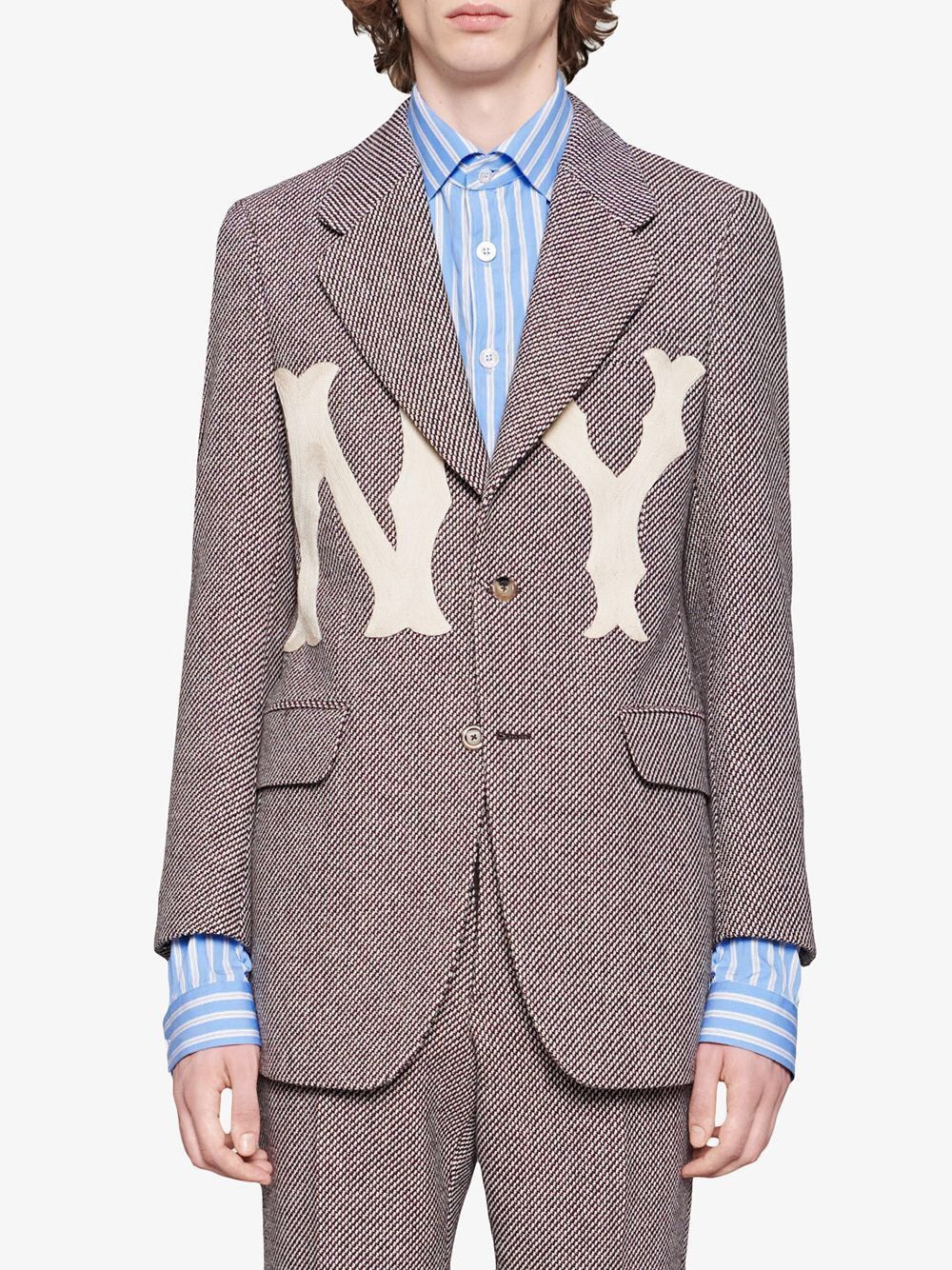 Gucci 🔥LIMITED🔥 x NY Yankees Embroidered Wool Tweed Blazer Jacket Size 46R - 2 Thumbnail