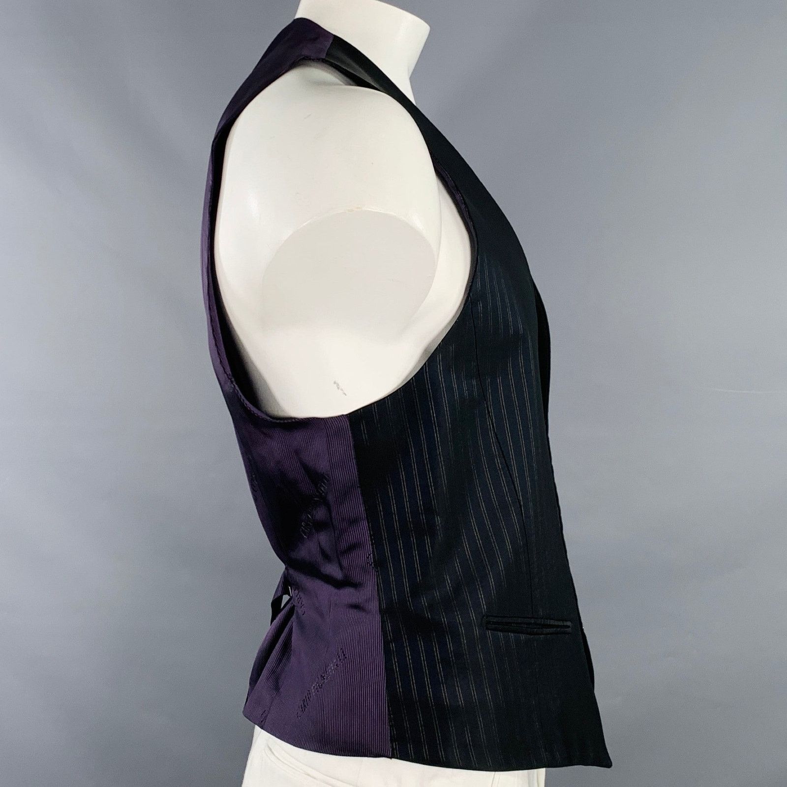 Carlo Pignatelli CARLO PIGNATELLI 42 Black Purple Stripe Acetate Wool Vest Size 42R - 3 Thumbnail