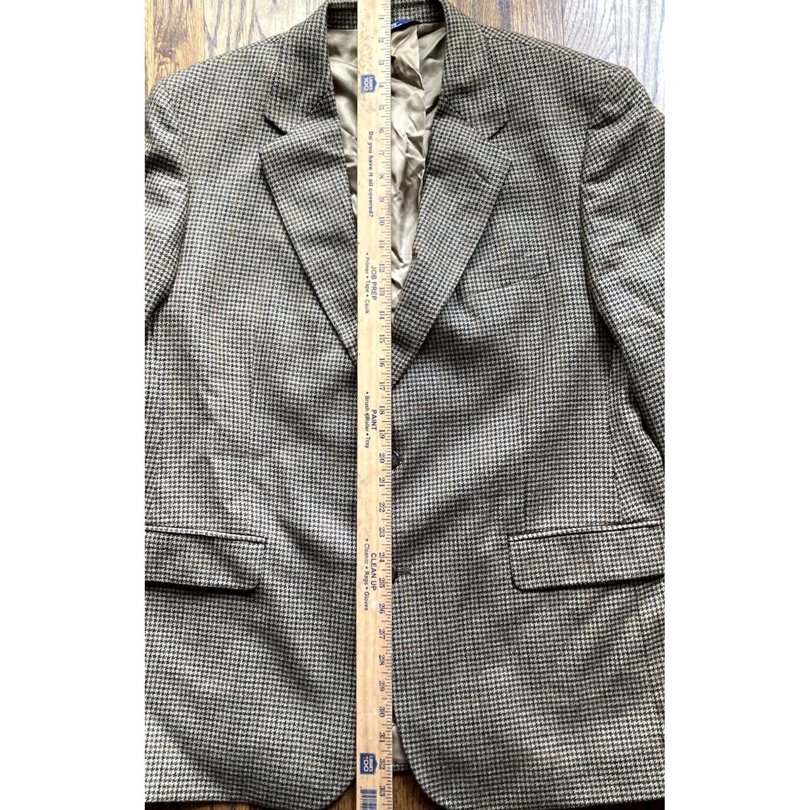 Brooks Brothers VINTAGE Brooks Brothers Mens Beige Houndstooth Lambswool Jacket Blazer Sport Coat 44R Size 44R - 6 Thumbnail
