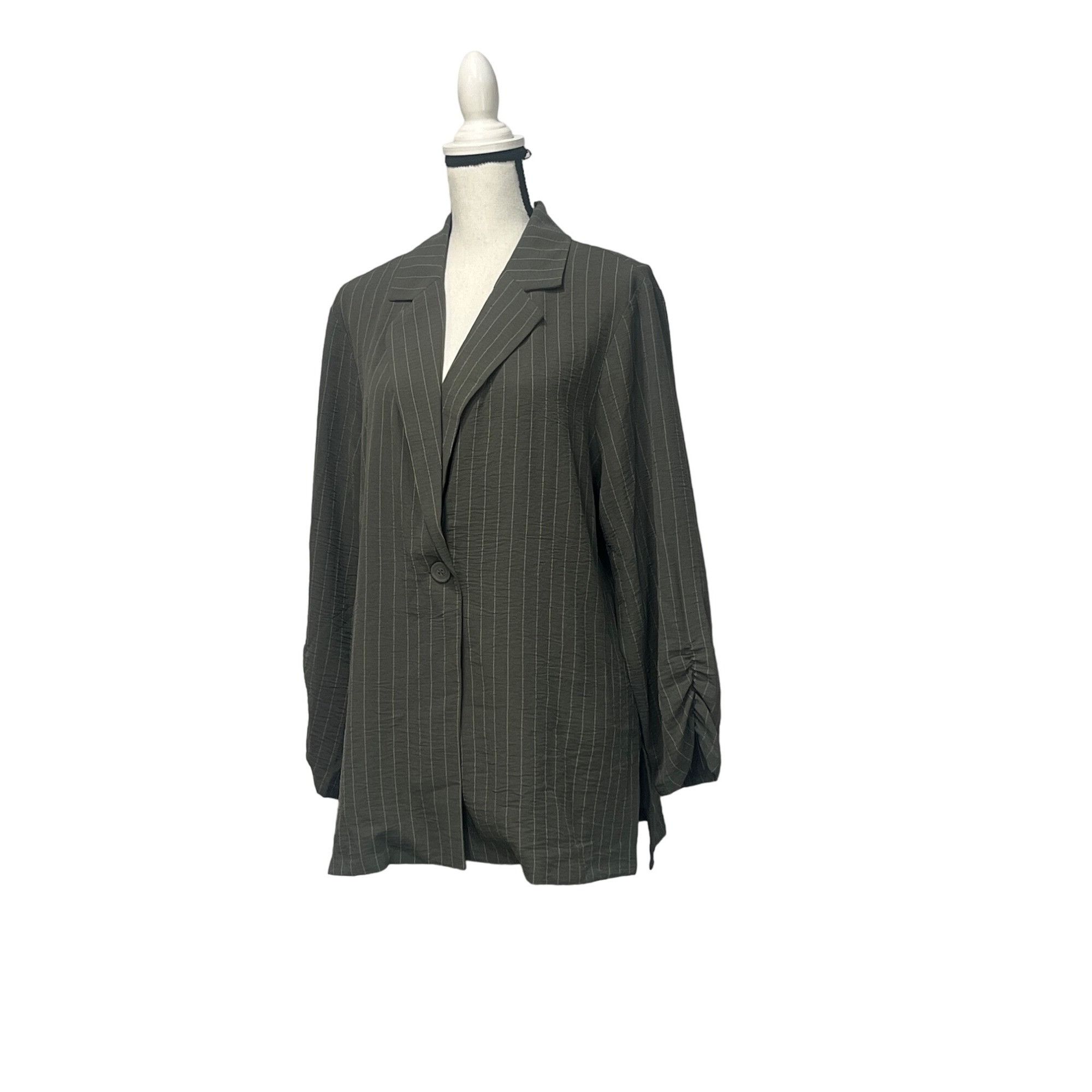 Adrianna Papell Adrianna Papell Pinstripe One Button Jacket In Park Green/iv Size XL / US 12-14 / IT 48-50 - 2 Thumbnail