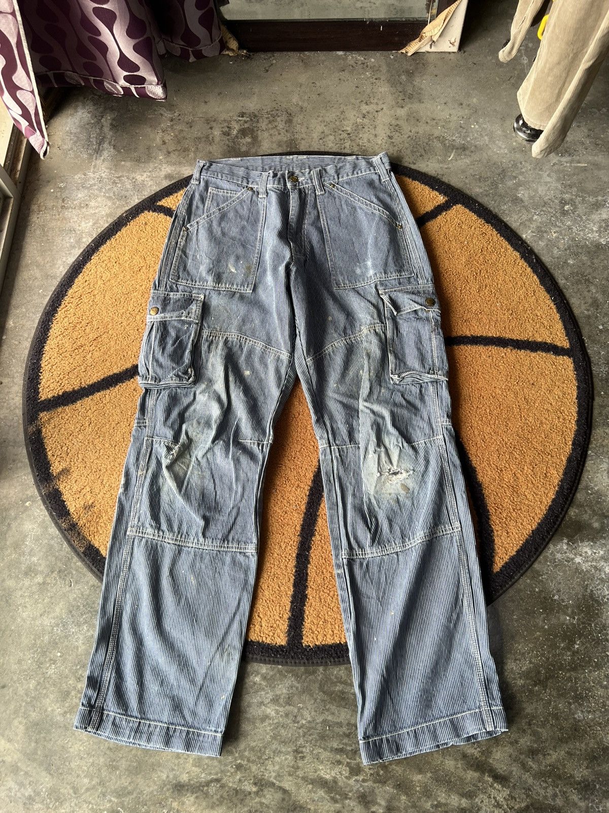 Japanese Brand 🔥Vintage Dogman Hickory Stripe Cargo Work Pant Size US 31 - 2 Thumbnail