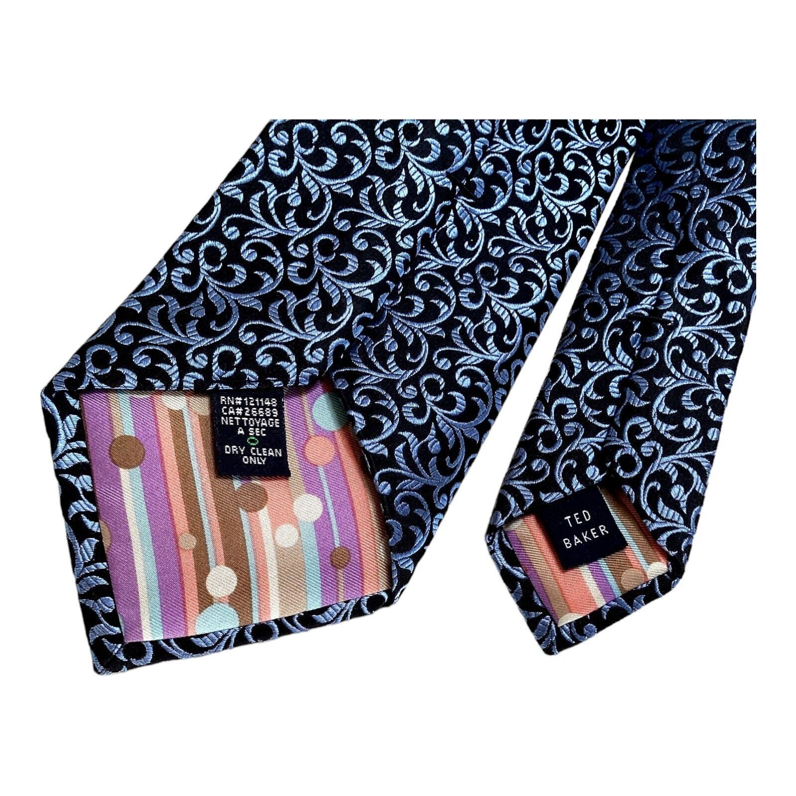 Ted Baker TED BAKER Blue Baroque Luxury Silk Tie Hand Tailed In USA W: Size ONE SIZE - 4 Thumbnail