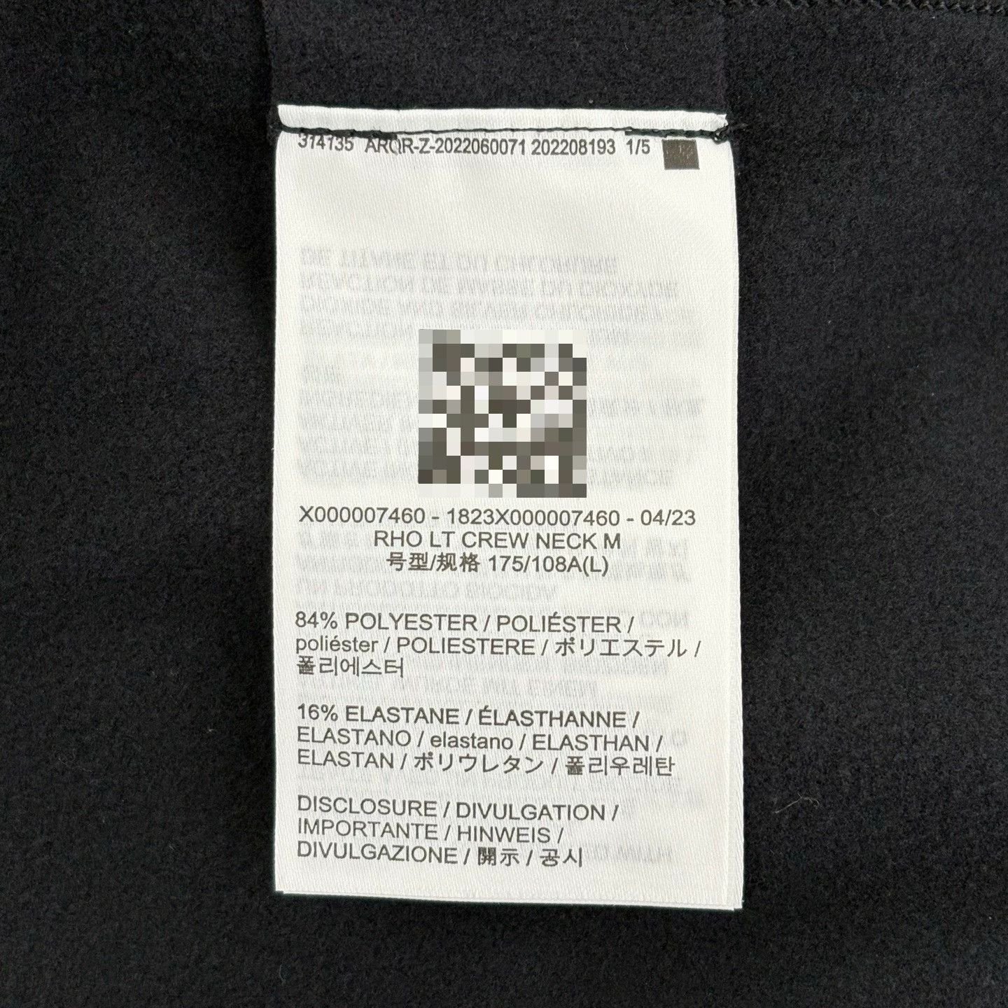 Arc'teryx Arcteryx Rho LT Crew Neck Black Fleece Men's L Size US L / EU 52-54 / 3 - 4 Thumbnail