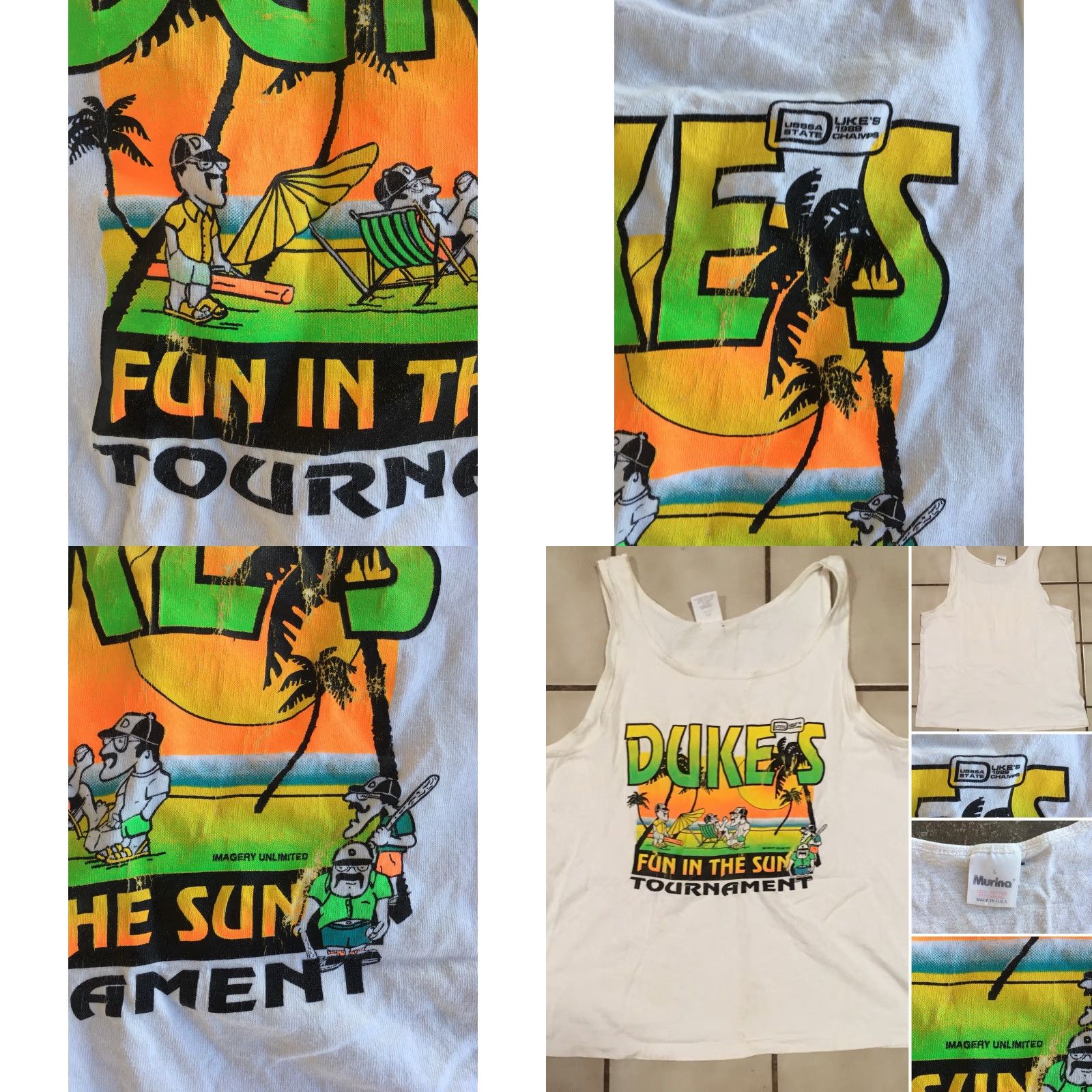 Vintage VINTAGE Murina DUKES FUN IN THE SUN TOURNAMENT TANK TOP USSSA STATE 1989 CHAMPS Neon L Size US L / EU 52-54 / 3 - 8 Thumbnail