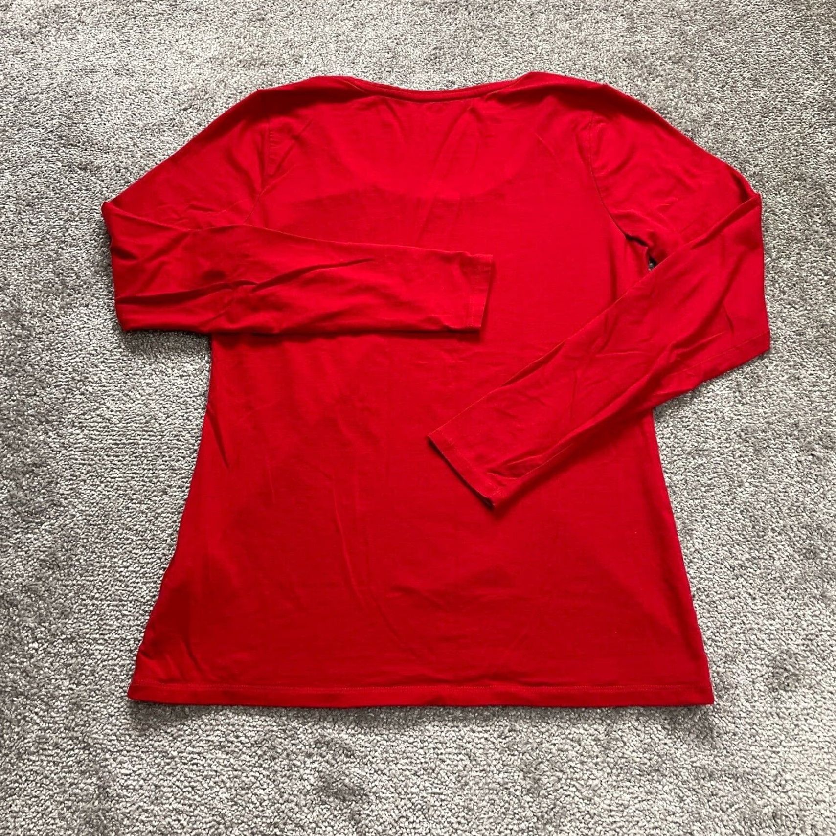 Lands' End Lands' End Basic Long Sleeve Shirt Women Small Red Round Neck Stretch Blouse Size S / US 4 / IT 40 - 2 Thumbnail