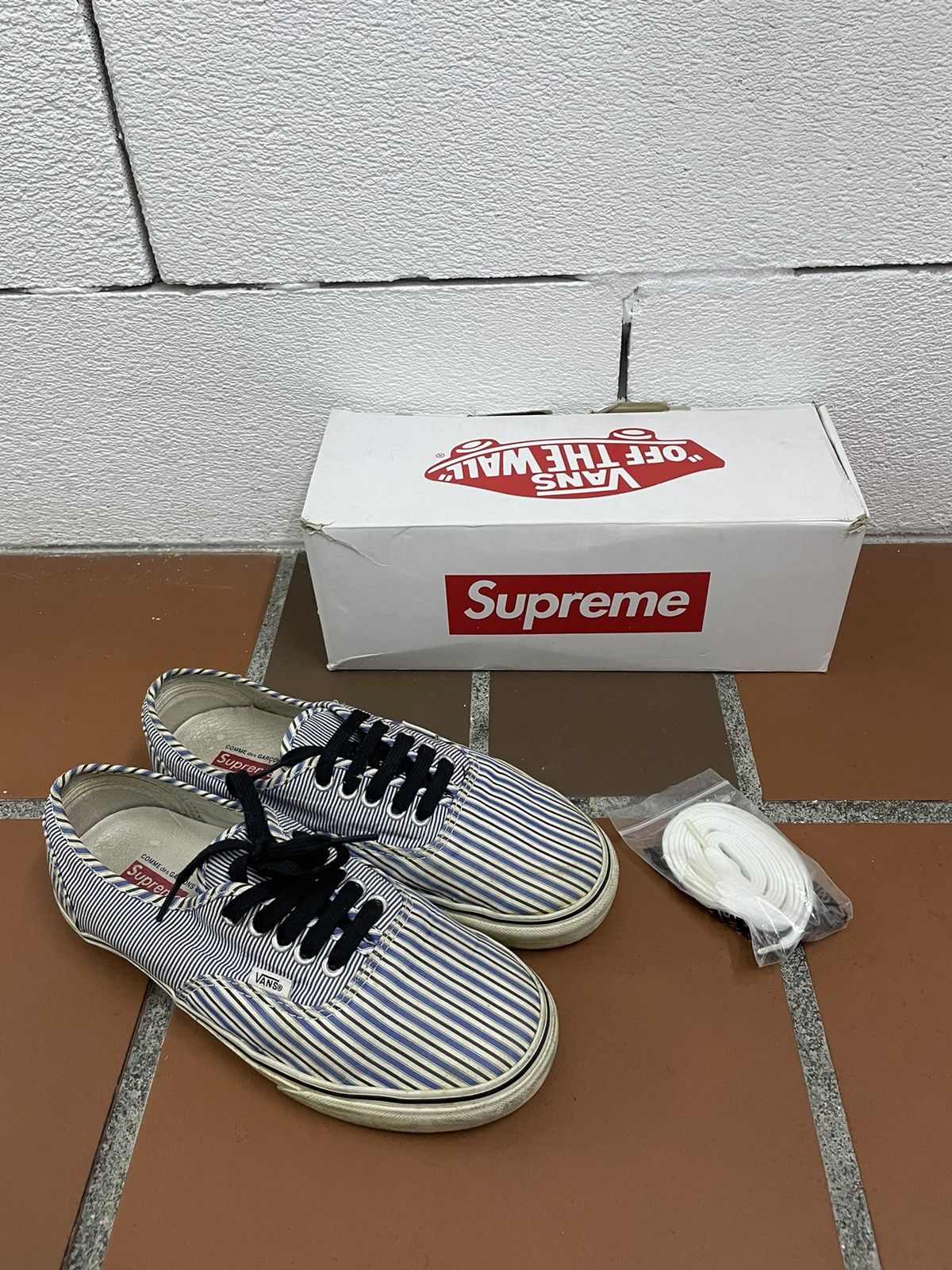 image of Comme Des Garcons x Supreme Authentic Vans X Cdg X Supreme Pro Sneakers in Blue, Men's (Size 7)