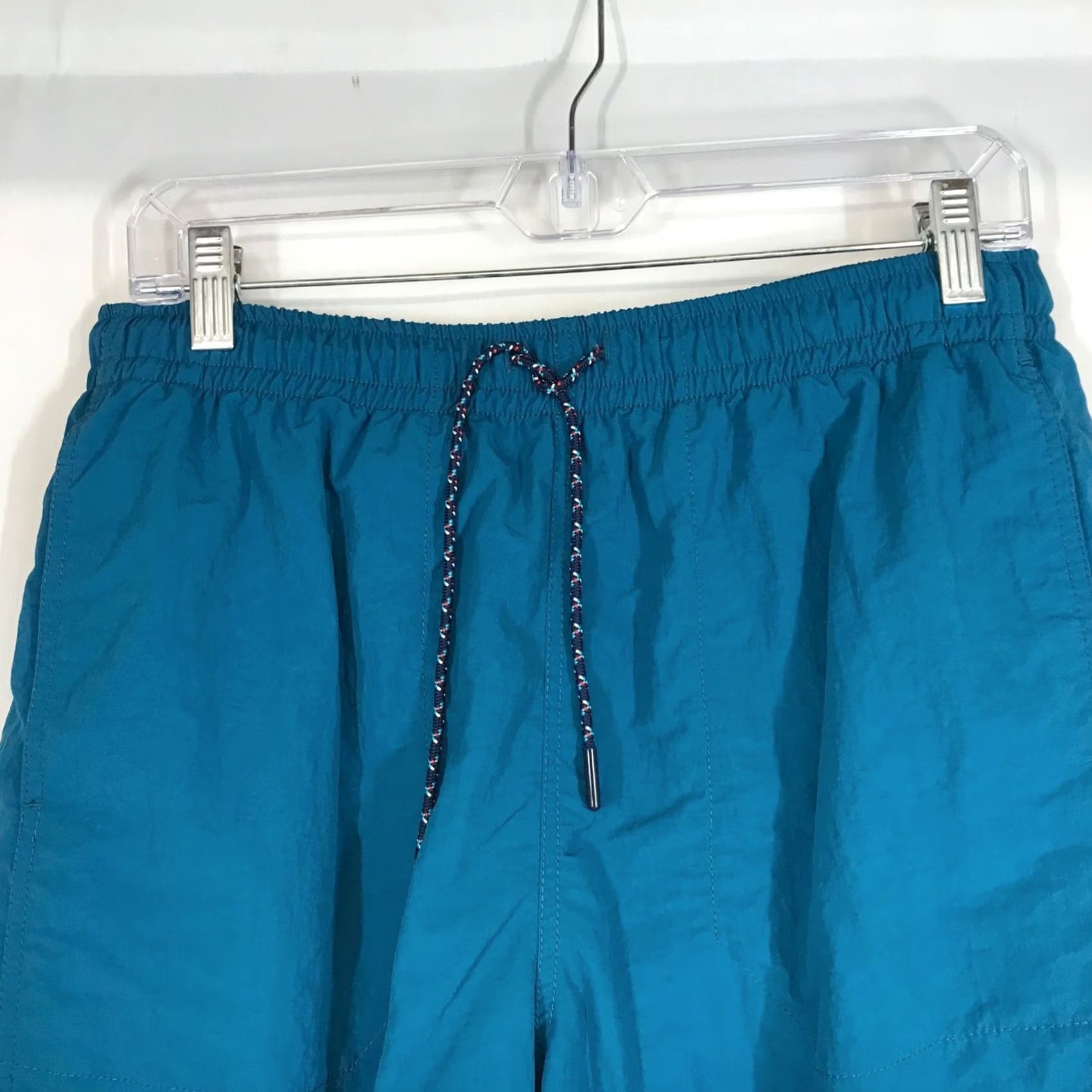 Vintage NAU Men Teal Blue Swim Shorts Active Right Elastic Waist Drawstring Pockets Size ONE SIZE - 2 Thumbnail