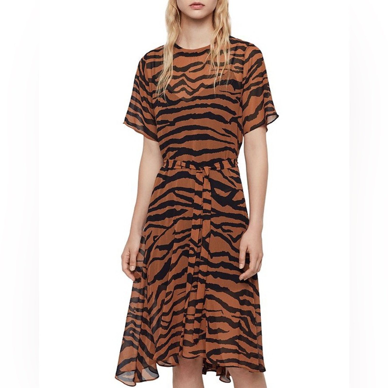 Allsaints Allsaints Chiffon Belted Enki Zephyr Tiger Stripe Dress S Size S / US 4 / IT 40 - 2 Thumbnail