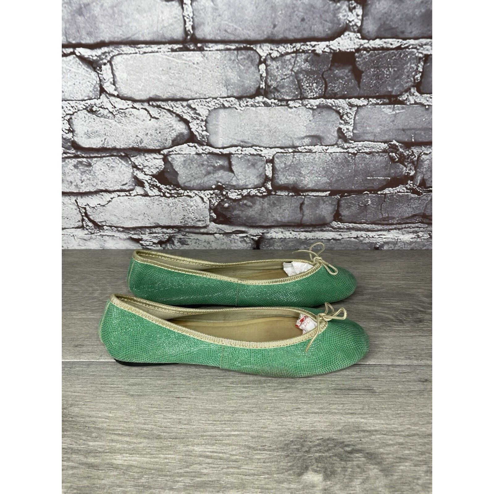 Other London Sole Green Leather Animal Print FRANCE Ballet Flats W Size US 8.5 / IT 38.5 - 1 Thumbnail
