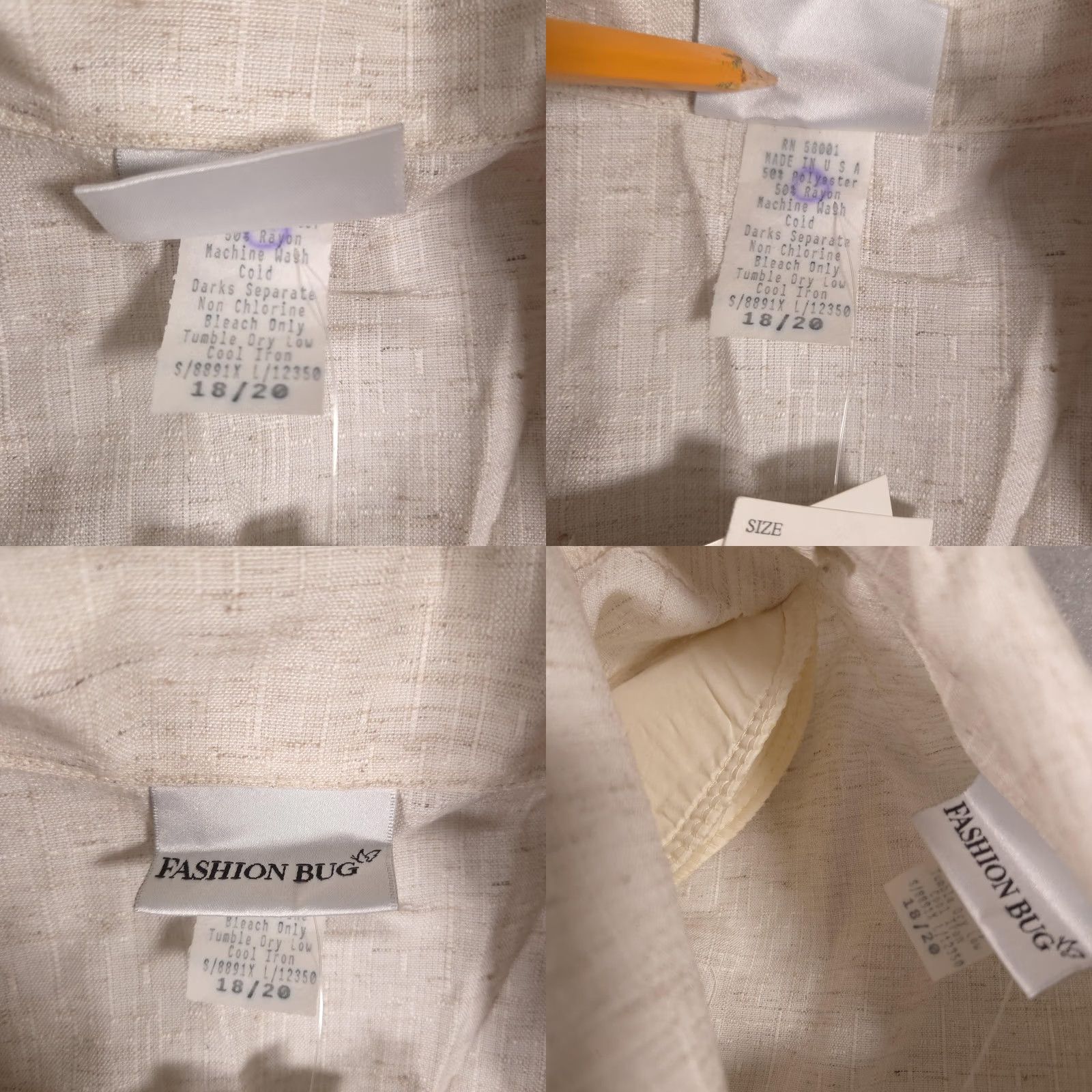 Vintage Fashion Bug Womens Blazer 18/20W Beige Woven One Button Career Plus Made USA Size XXL / US 16-18 / IT 52-54 - 8 Thumbnail