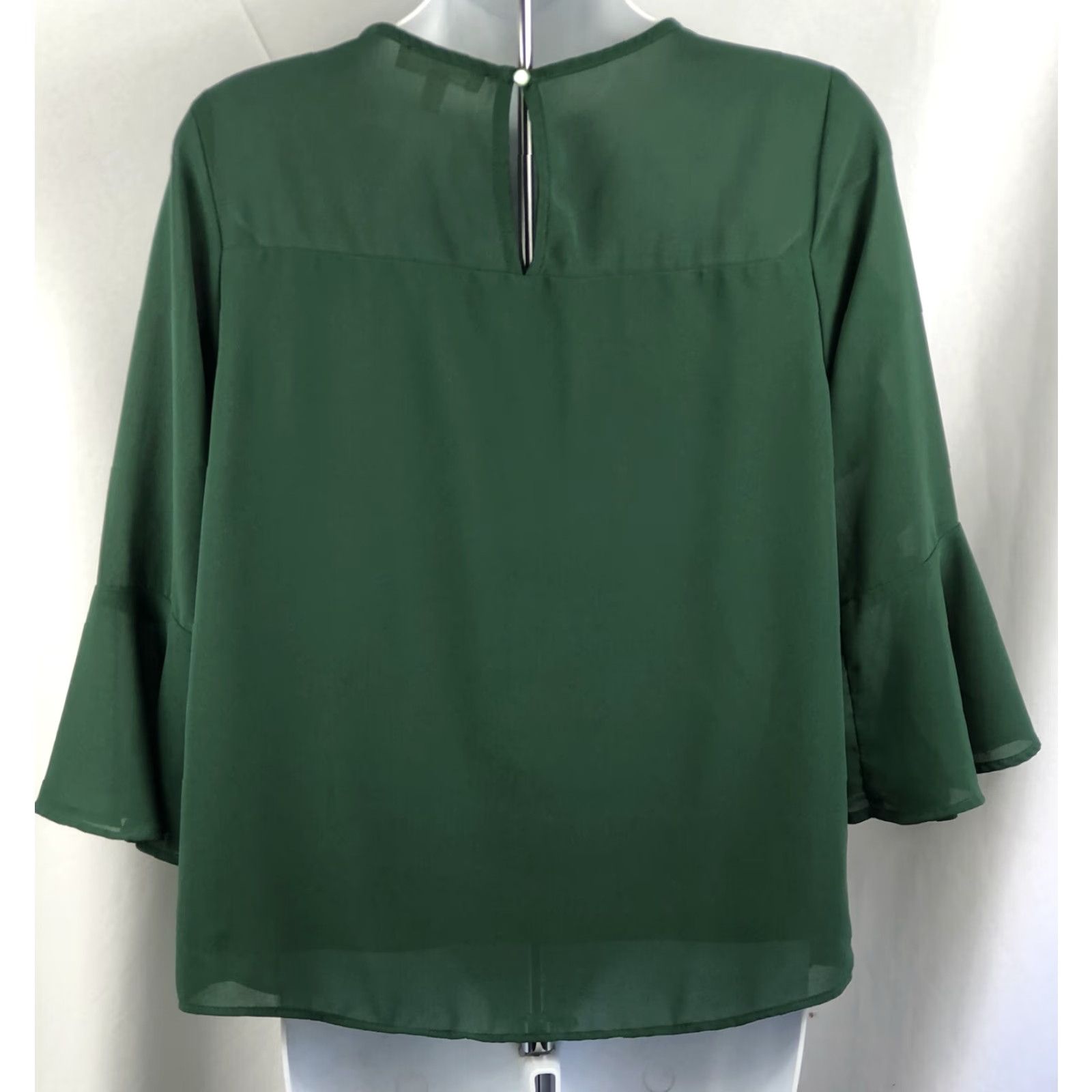 Vintage Monteau Chiffon Ruffles Top M Green 3/4 Flutter Sleeves Layered Boho Peasant Shirt Women Size M / US 6-8 / IT 42-44 - 3 Thumbnail