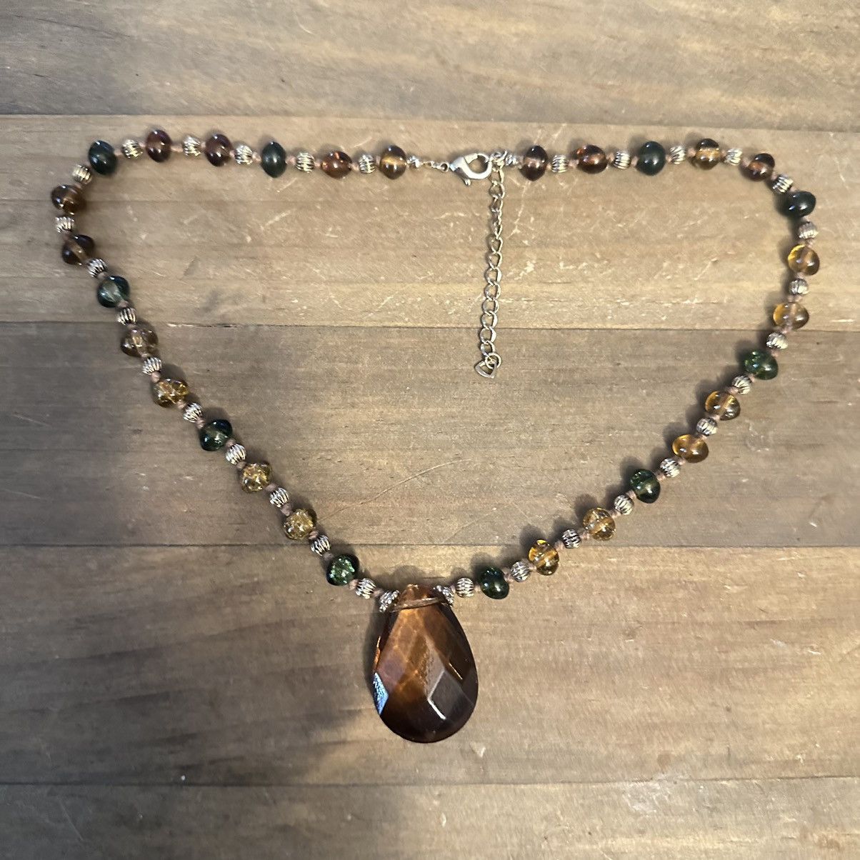 Other Amber and green glass bead pendant necklace Size ONE SIZE - 2 Thumbnail