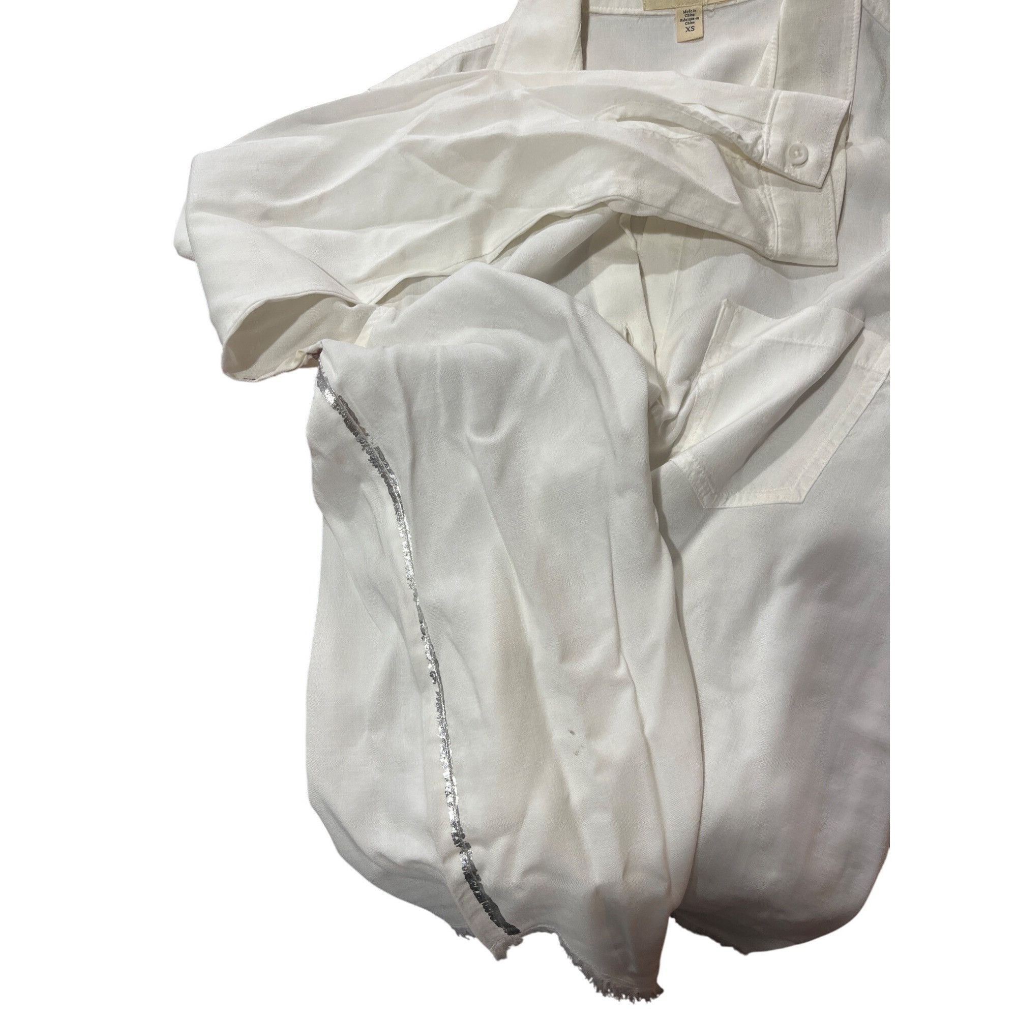 Other Cloth & Stone XS White Tencel Button-Down Shirt W/ Frayed He Size US XS / EU 42 / 0 - 6 Thumbnail
