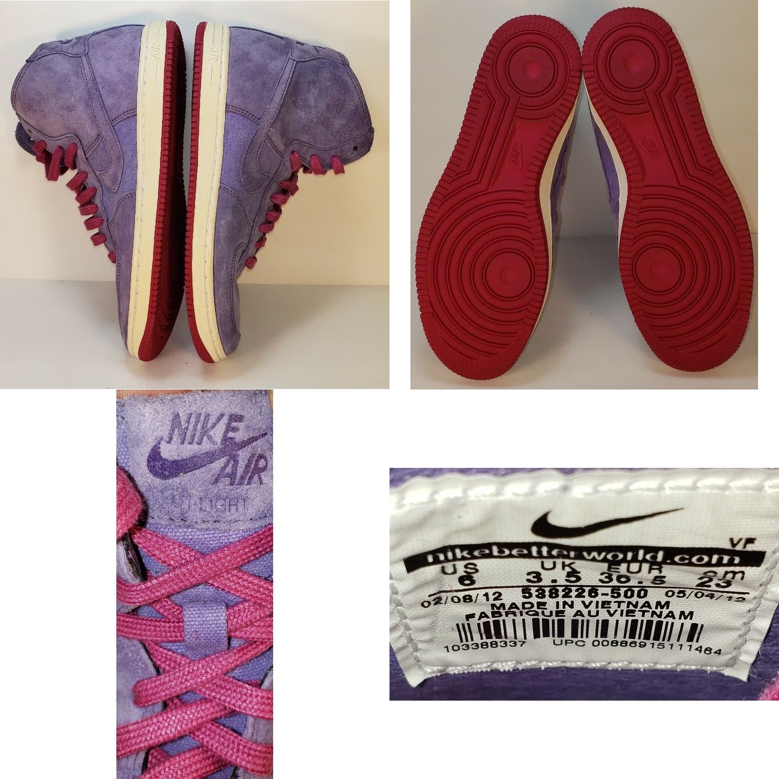 Nike Nike Air Force 1 Light Hi Decons Purple/Rave Pink Women's 6M 36.5EU 538226-500 Shoes Size US 6 / IT 36 - 8 Thumbnail