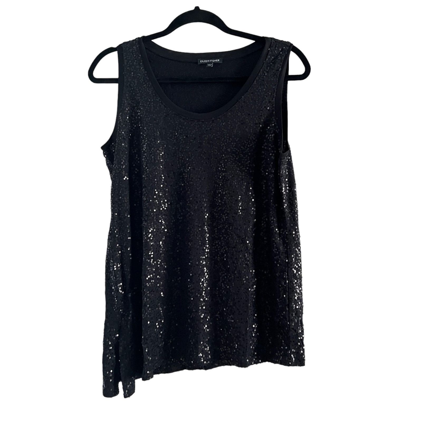 Eileen Fisher Eileen Fisher Black Sequin Asymmetric Silk Tank Top XS Size XS / US 0-2 / IT 36-38 - 3 Thumbnail