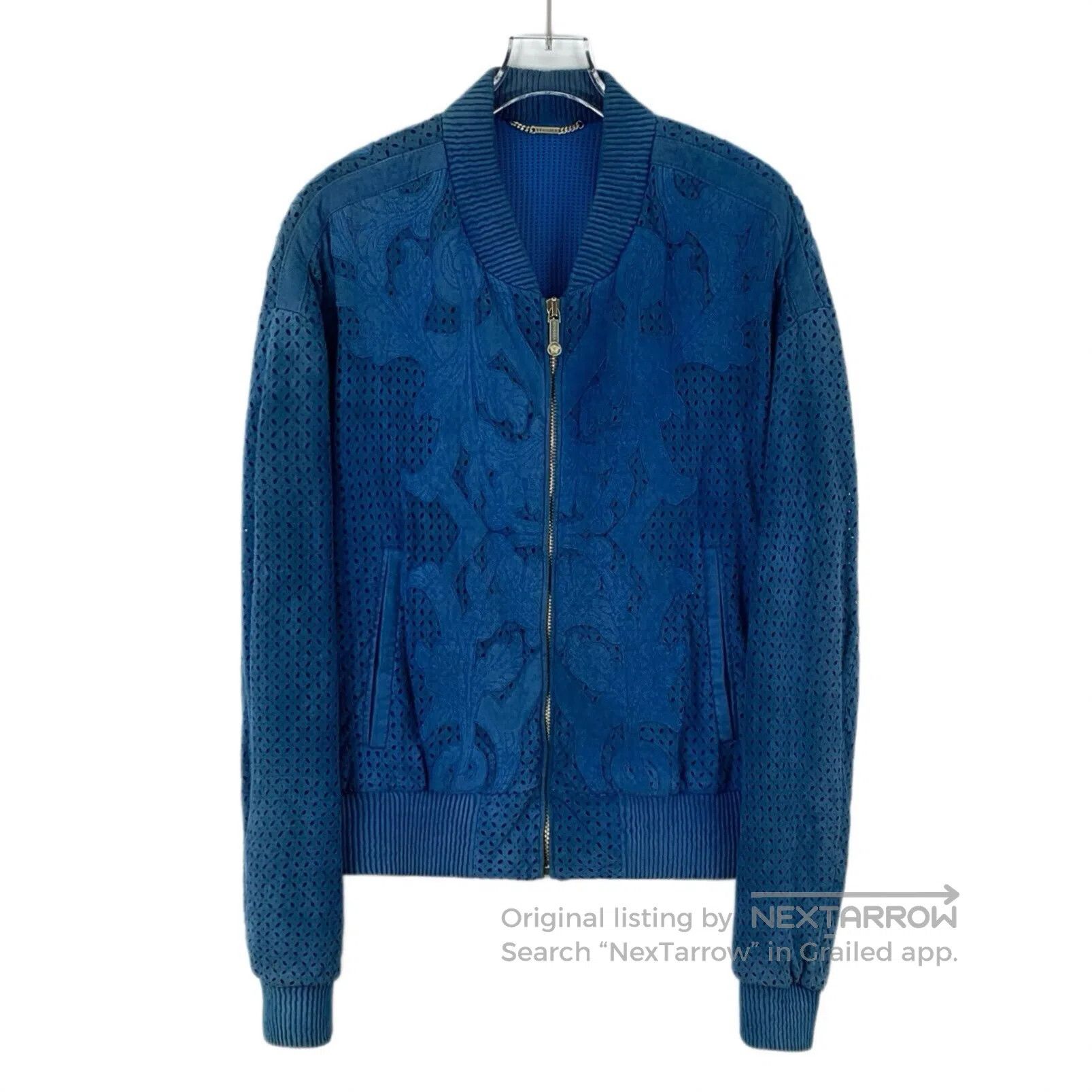 Versace Versace Dark blue floral lace-up collar zippered long-slee Size US M / EU 48-50 / 2 - 1 Thumbnail