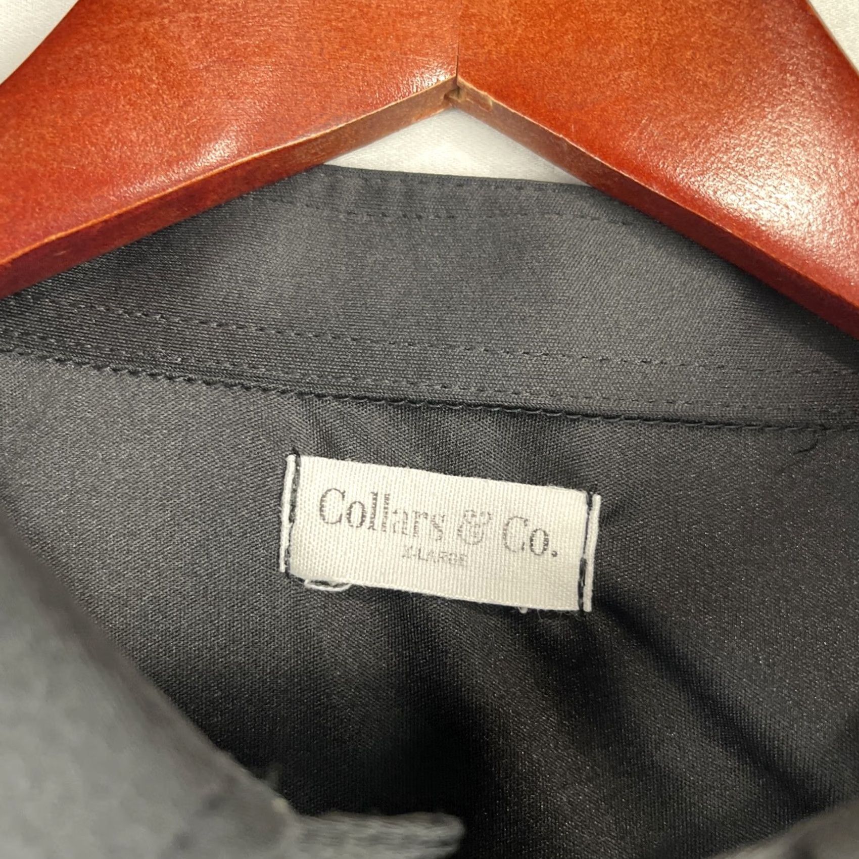CO Collars & Co Shirt Mens XL Black Polo Button Down Dress Collar Preppy Stretch Size 46R - 4 Thumbnail