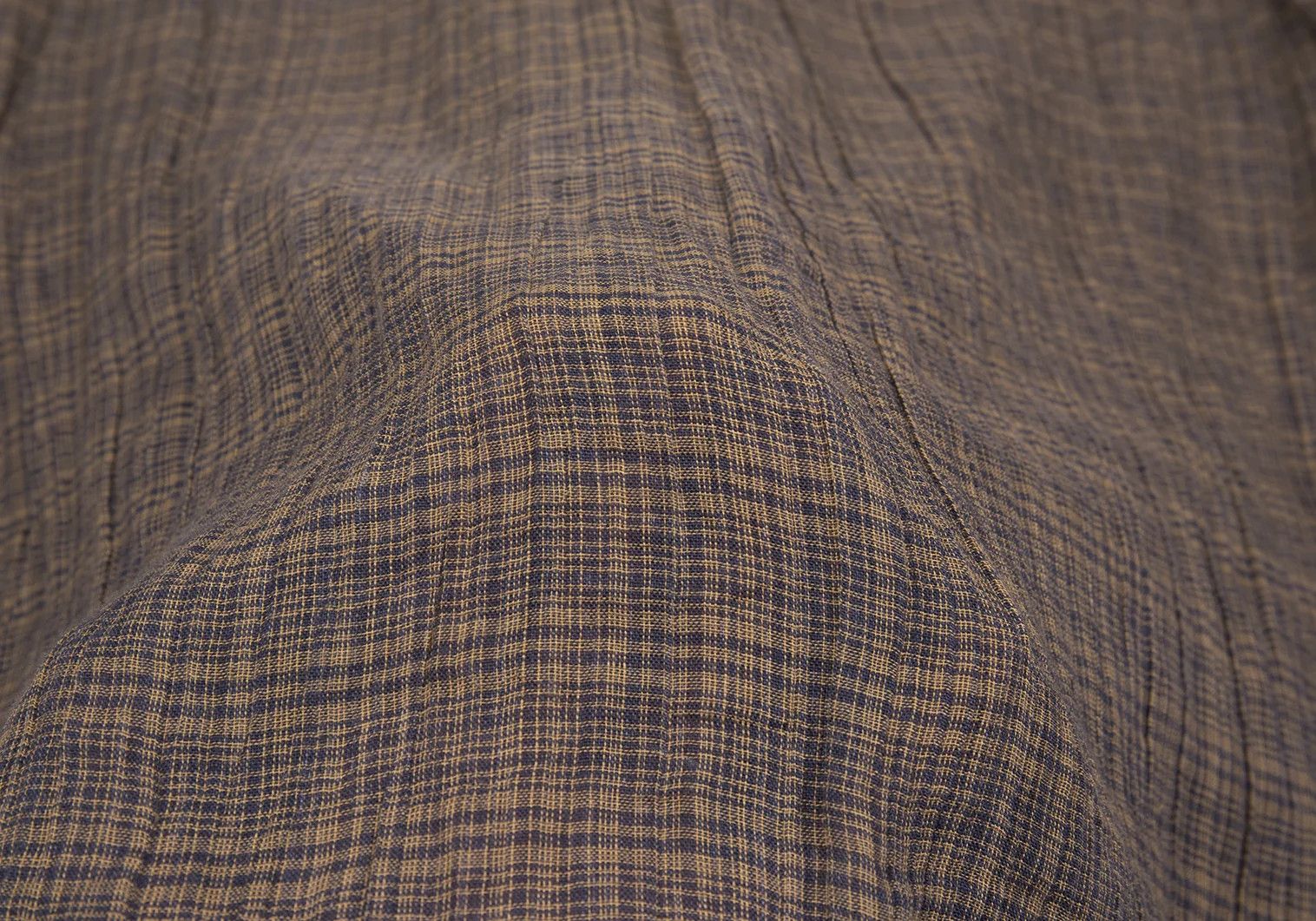 Issey Miyake Linen Check Band Collar Shirt in Beige and Blue, M Size US M / EU 48-50 / 2 - 14 Thumbnail