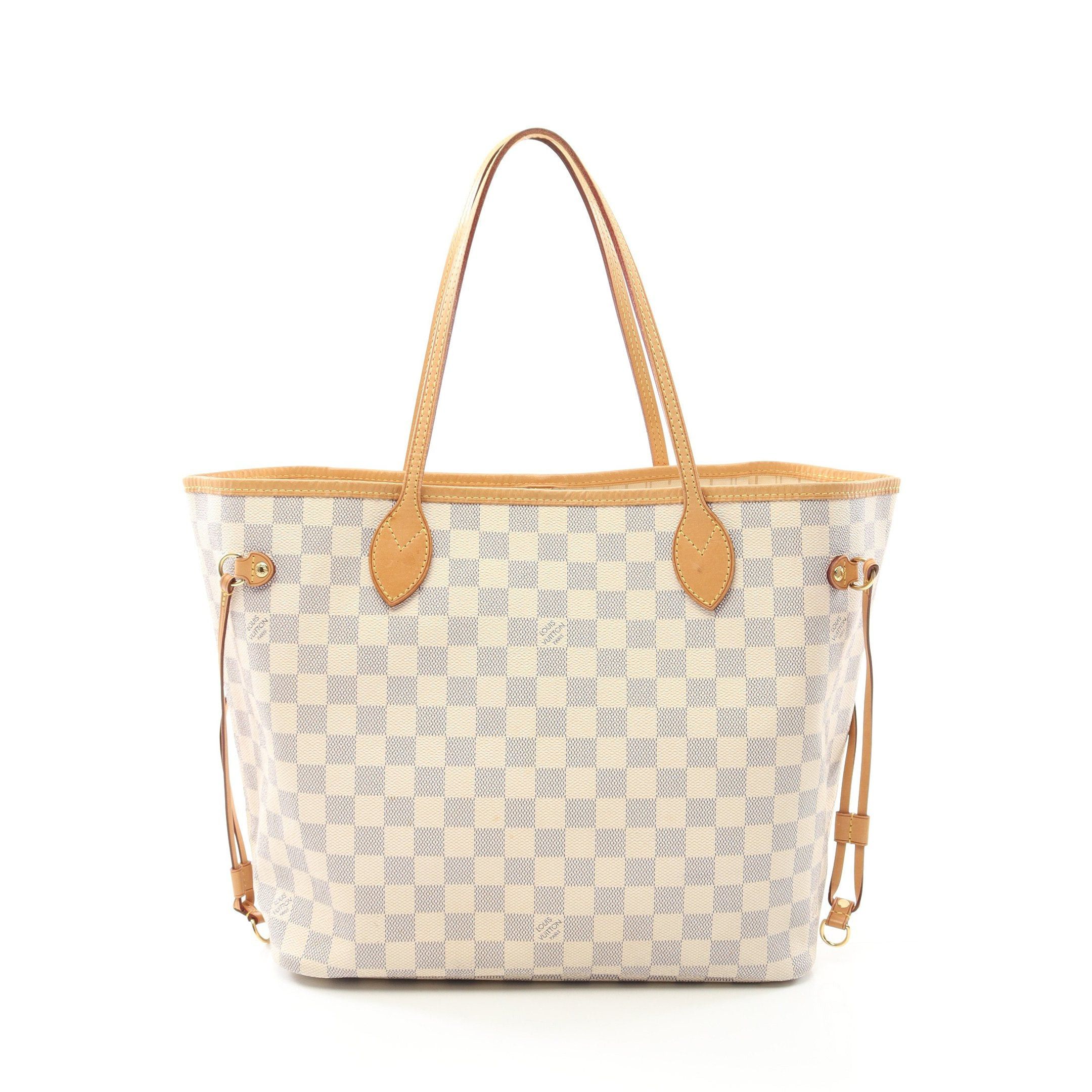 Louis Vuitton Neverfull Mm Damier Azur Shoulder Bag Tote Leather White, Women's