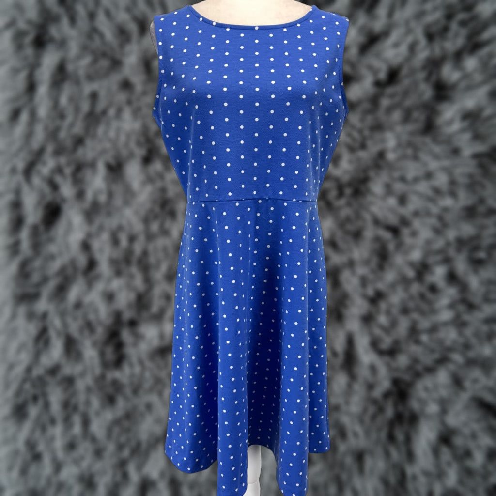 Talbots Talbots Dress Sleeveless Polka Dot Womens L Blue Fit & Flare Knee Length Casual Travel Size L / US 10 / IT 46 - 1 Thumbnail