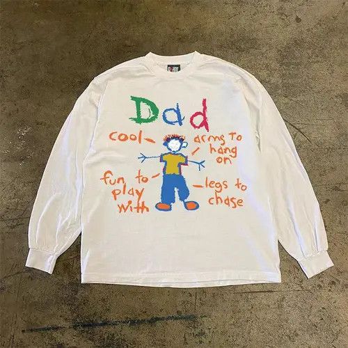 White casual retro boy pattern long sleeve tee