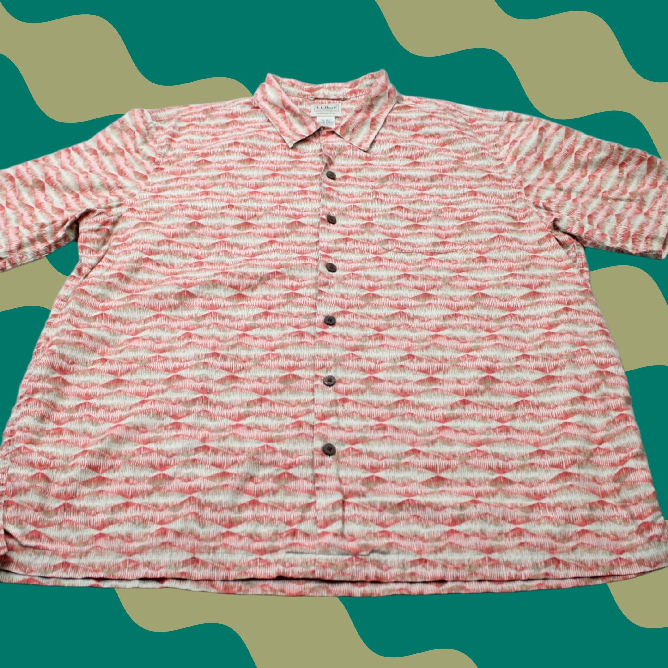 Vintage L.L. Bean Tropics Shirt Mens XL - Reg Red/Beige 100% Cotton Short Sleeve Button-Up Size US XL / EU 56 / 4 - 1 Thumbnail