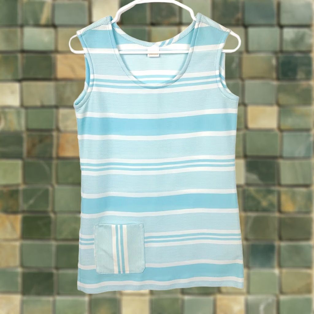 Jantzen VINTAGE Jantzen White Blue Sleeveless Pocket Swim Dress XS/S Small 70s 1970s Women Mens Boys Girls Size XS / US 0-2 / IT 36-38 - 1 Thumbnail
