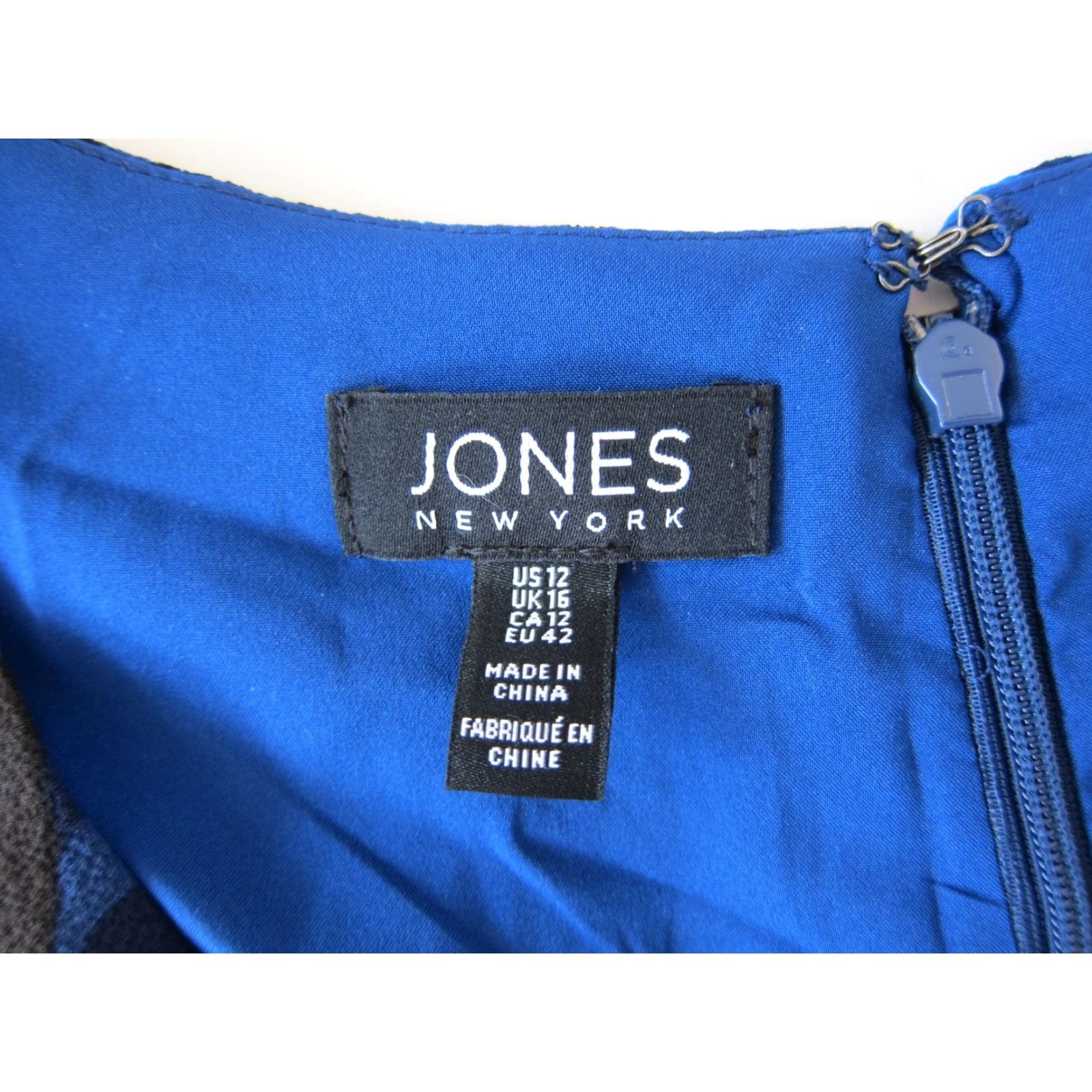 Jones New York Jones New York Blue Black White Geometric Long Sleeve V-Neck Sheath Dress 12 Size XL / US 12-14 / IT 48-50 - 4 Thumbnail