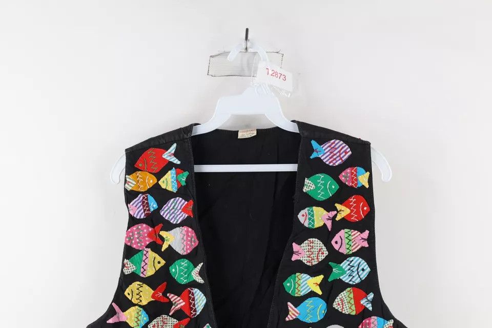 Vintage Vintage 90s Streetwear Patchwork Fish Open Front Vest Jacket Size M / US 6-8 / IT 42-44 - 2 Thumbnail