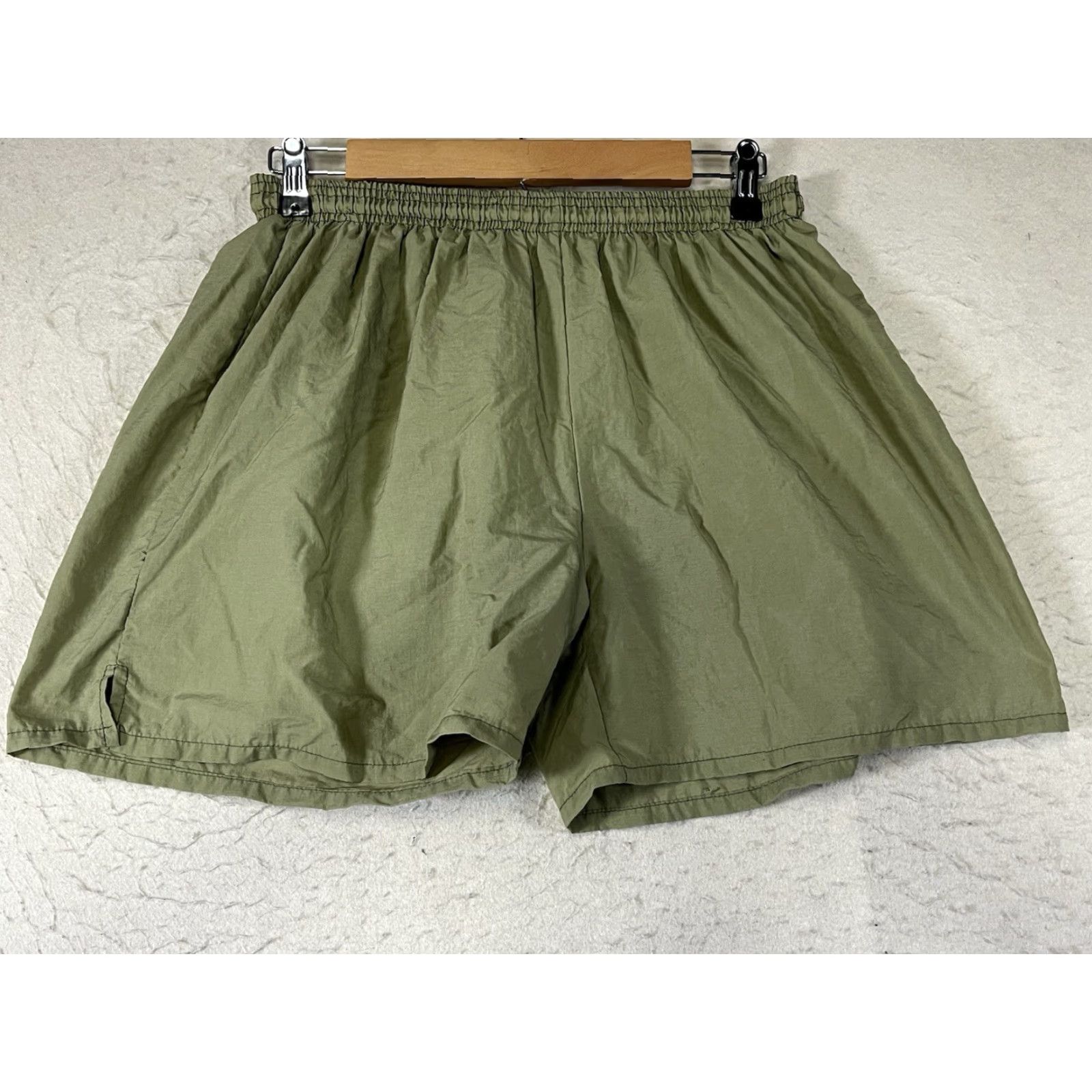 Vintage MX3 Mens Running Shorts Nylon Elastic Waist Drawstring Solid Green M Size US 31 - 2 Thumbnail
