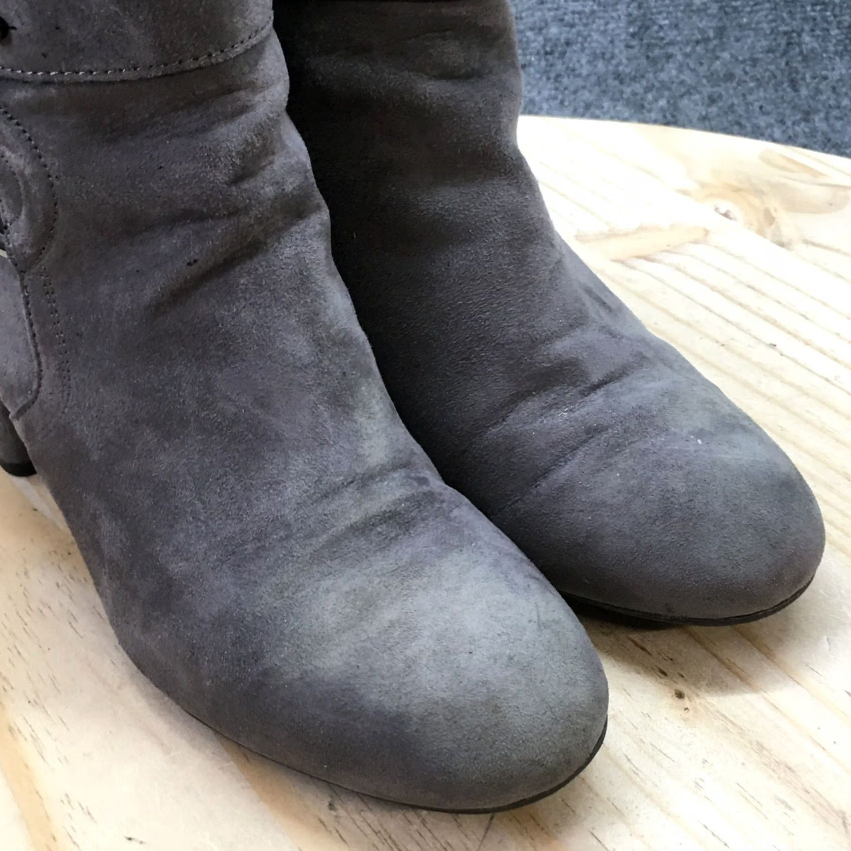 Vintage Kelly & Katie Boots Womens 7.5 Thelima Ankle Booties Gray Suede Heels Side Zip Boot Size US 8 / IT 38 - 6 Thumbnail
