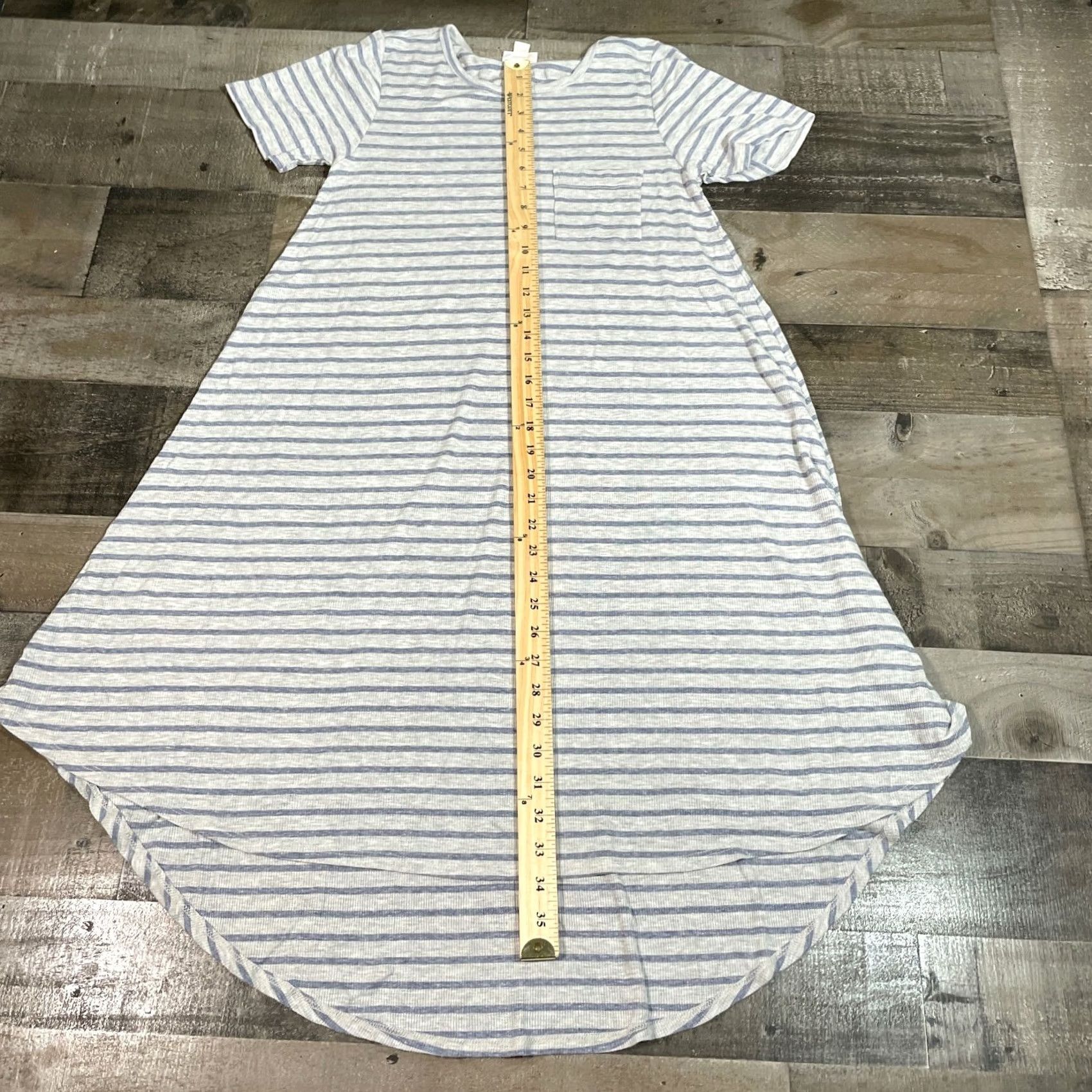 Vintage LuLaRoe Dress Womens XXS Gray Swing Hi-Low Crew Neck Striped Short Sleeves Size 24" / US 00 / IT 34 - 4 Thumbnail