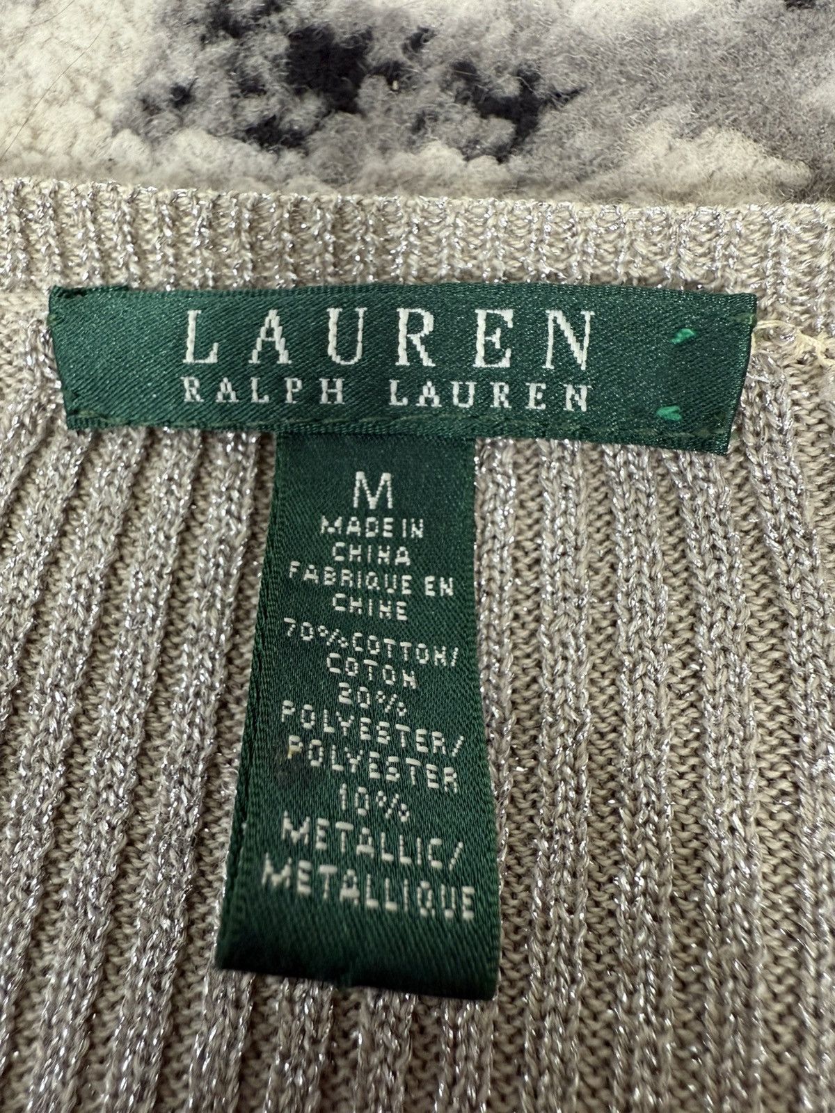 Lauren Ralph Lauren Lauren Ralph Lauren Beige Glitter V Neck Long Sleeve Sweater Size M / US 6-8 / IT 42-44 - 6 Thumbnail
