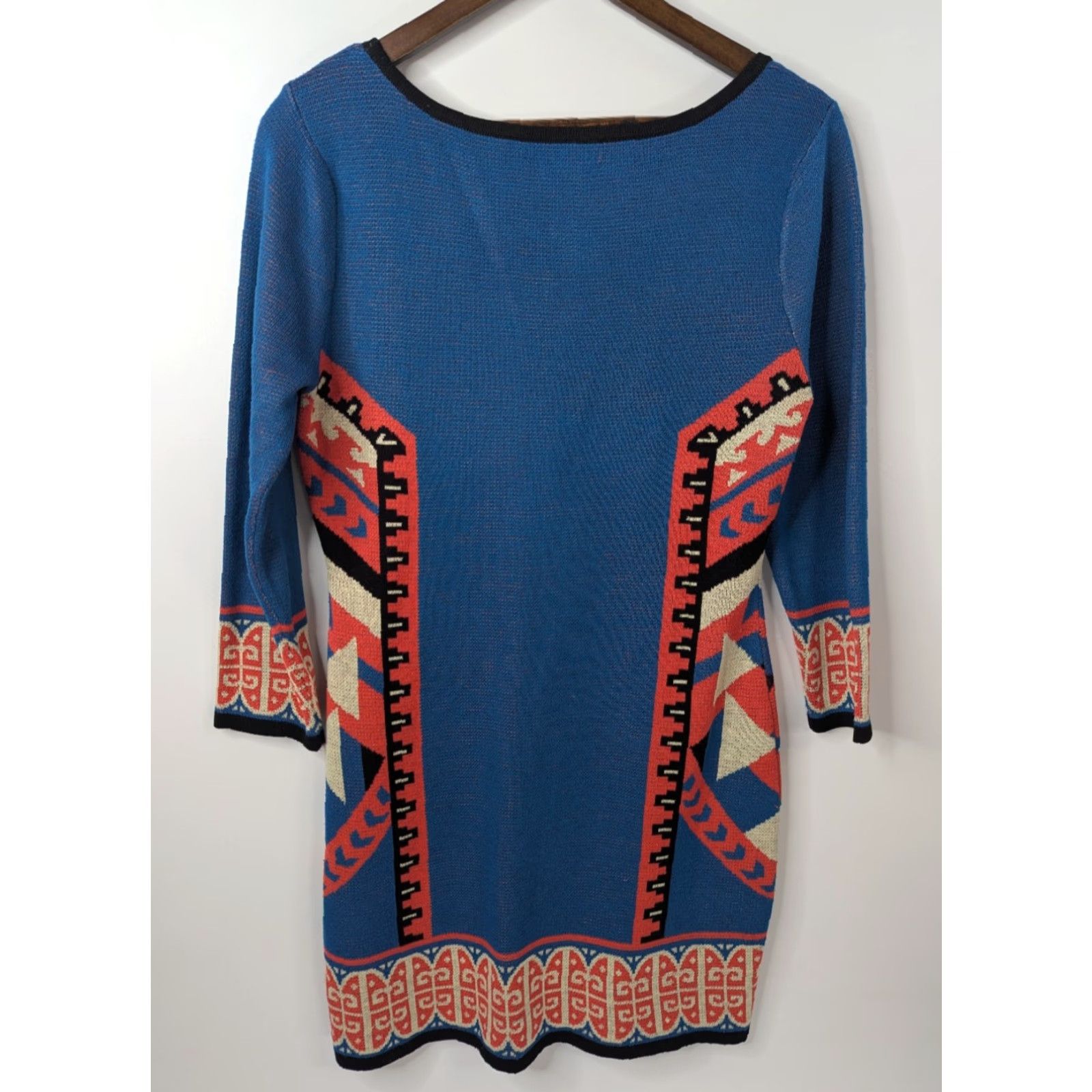 Vintage Flying Tomato Womens Aztec 3/4 Sleeve Scoop Neck Boho Sheath Sweater Dress Large Size L / US 10 / IT 46 - 4 Thumbnail
