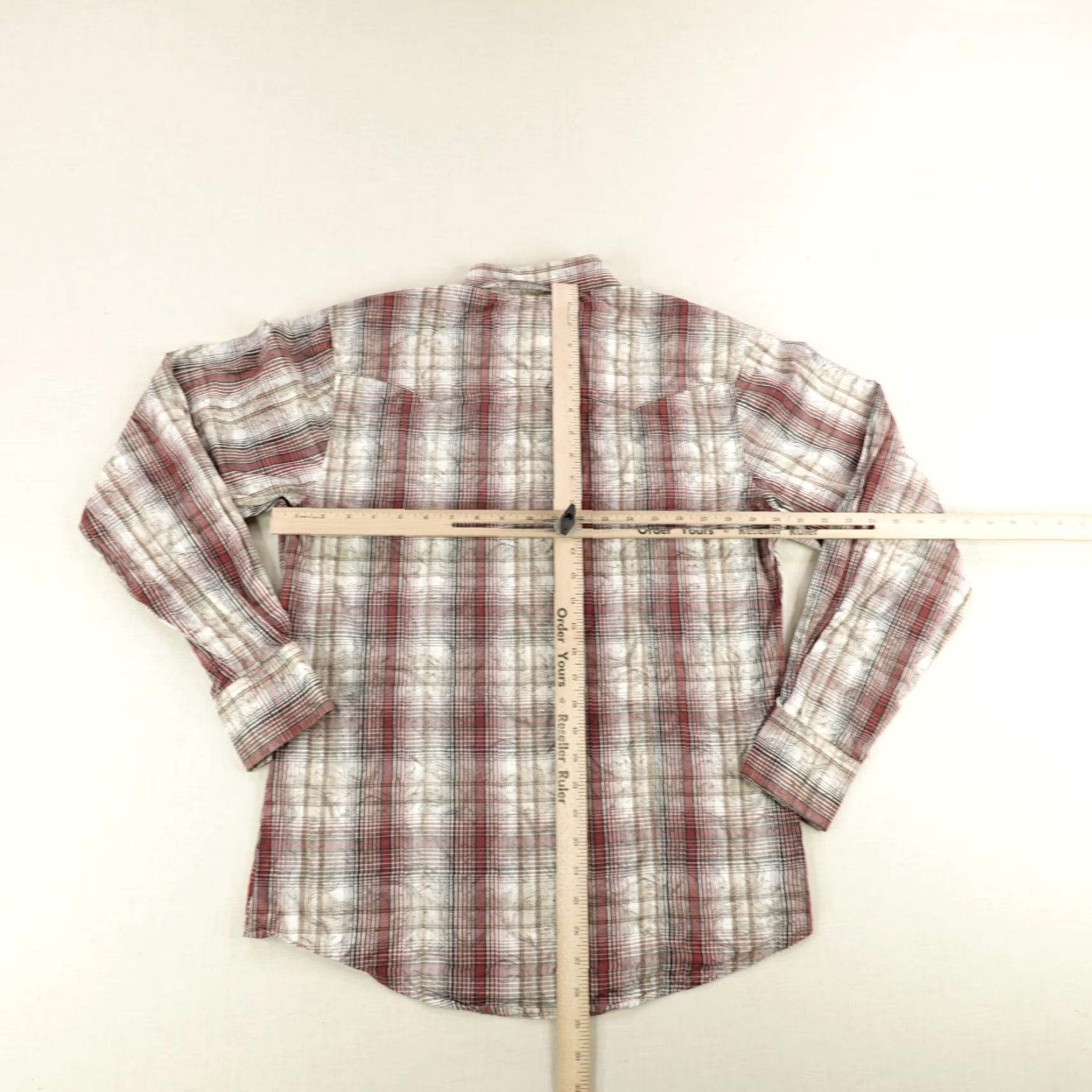 Wrangler VINTAGE Wrangler Shirt Mens Medium Red Beige Plaid Paisley Retro Western Pearl Snap Size US M / EU 48-50 / 2 - 7 Thumbnail