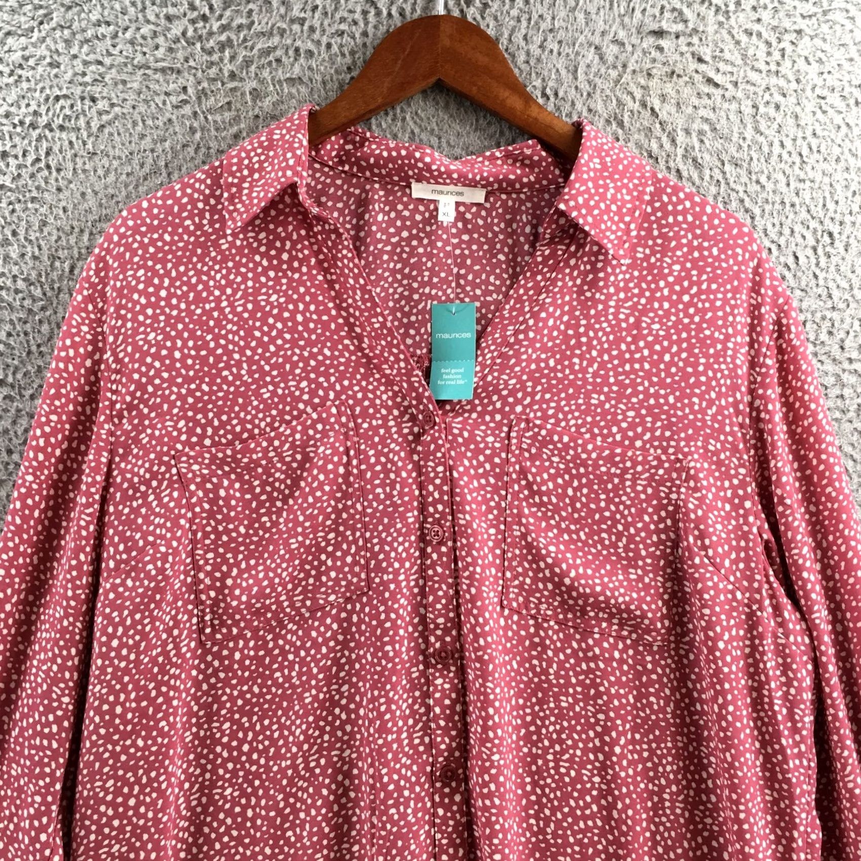 Vintage Maurices Blouse Womens XL Pink Long Sleeve Collared Button Down Polka Dot NEW Size XL / US 12-14 / IT 48-50 - 2 Thumbnail