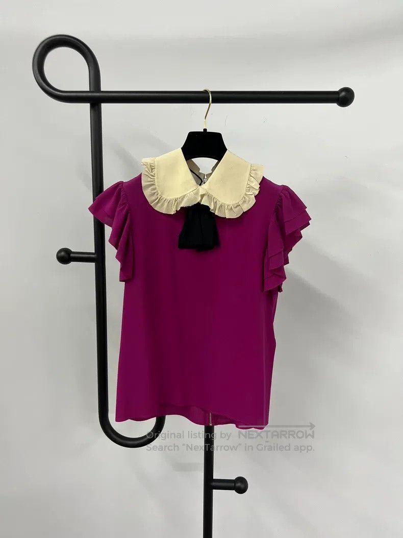 Gucci Doll collar bow silk short sleeves