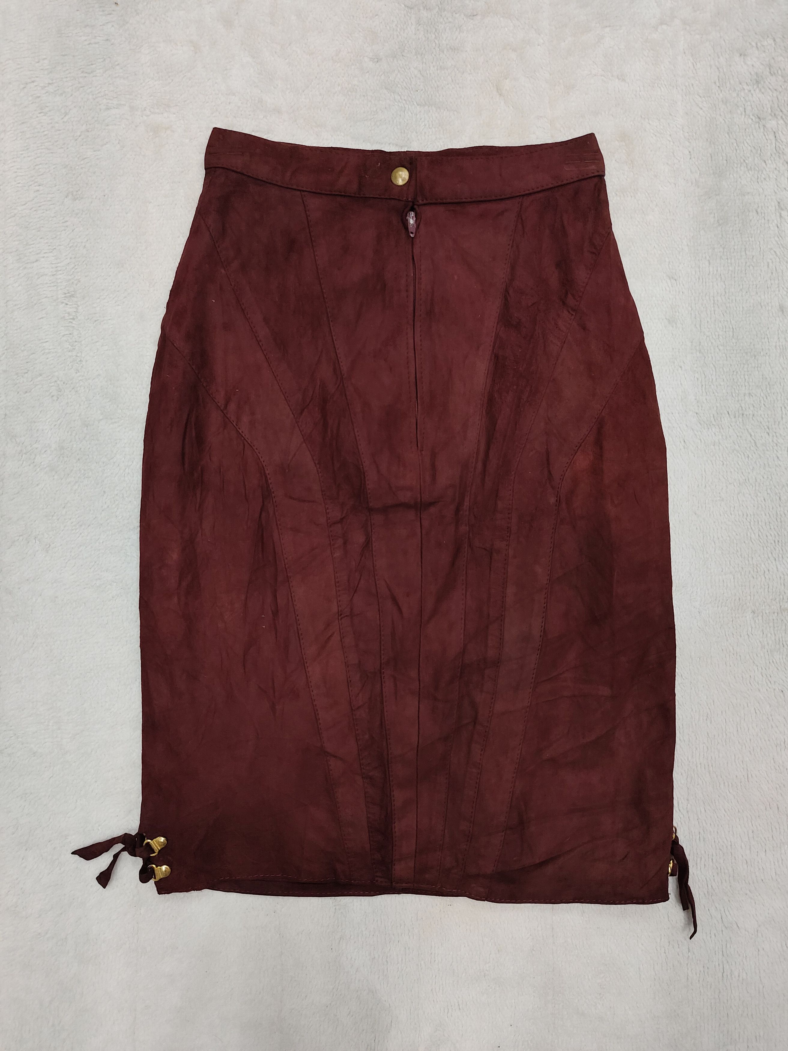 Vera Pelle 80s Zerbini -Vera Pelle Suede Maroon Knee Skirt Size 24" / US 00 / IT 34 - 4 Thumbnail