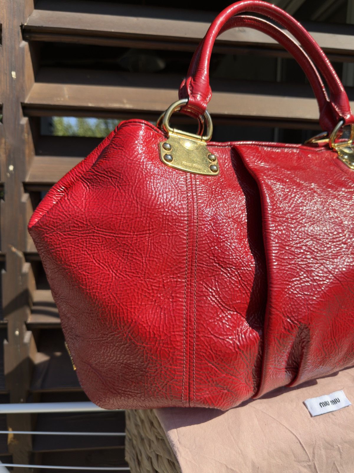 Miu Miu Miu Miu Crinkle Patent Leather Tote Rosso Red Hand Bag Size ONE SIZE - 11 Thumbnail