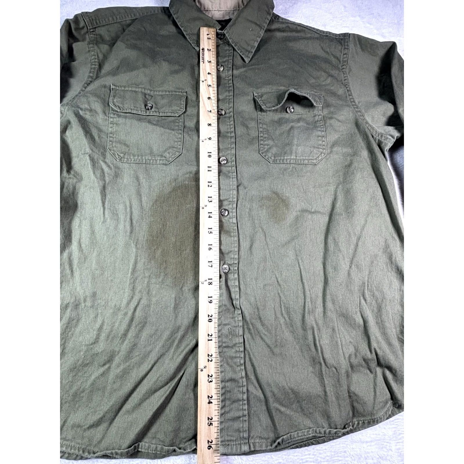 Wrangler Wrangler Shirt Men L Olive Green Long Sleeve Cotton Twill Button-Up Collared Western Outdoor Embroidered Pockets Size US L / EU 52-54 / 3 - 3 Thumbnail
