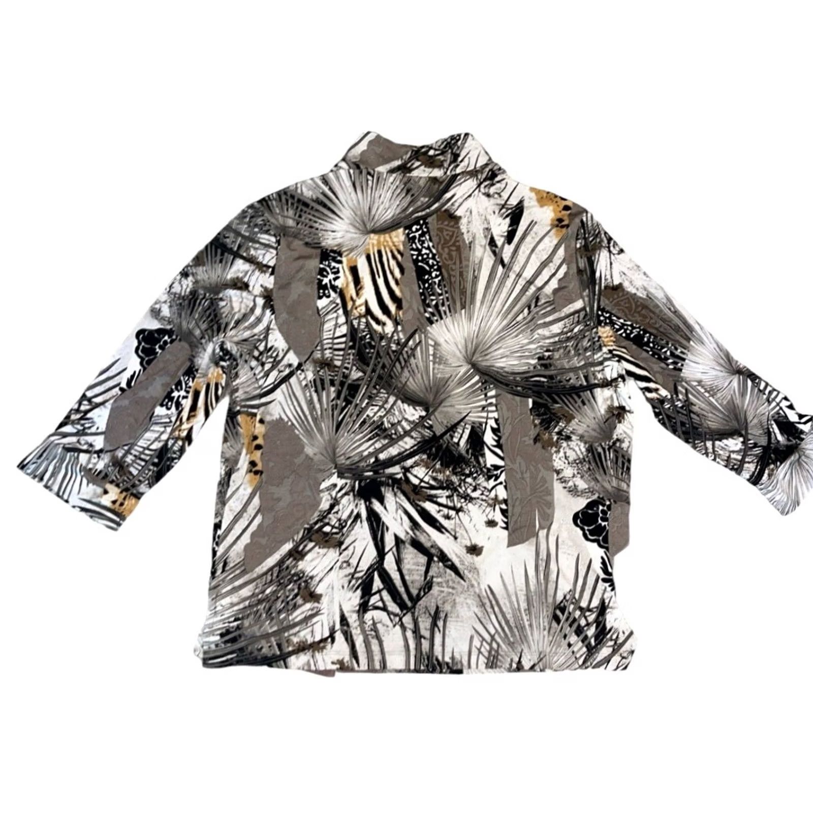 Vintage Picadilly Fashions Women’s Blouse Jacket XXL Abstract Animal Jungle Print Blouse Jacket Women XS? Size XXL / US 16-18 / IT 52-54 - 3 Thumbnail