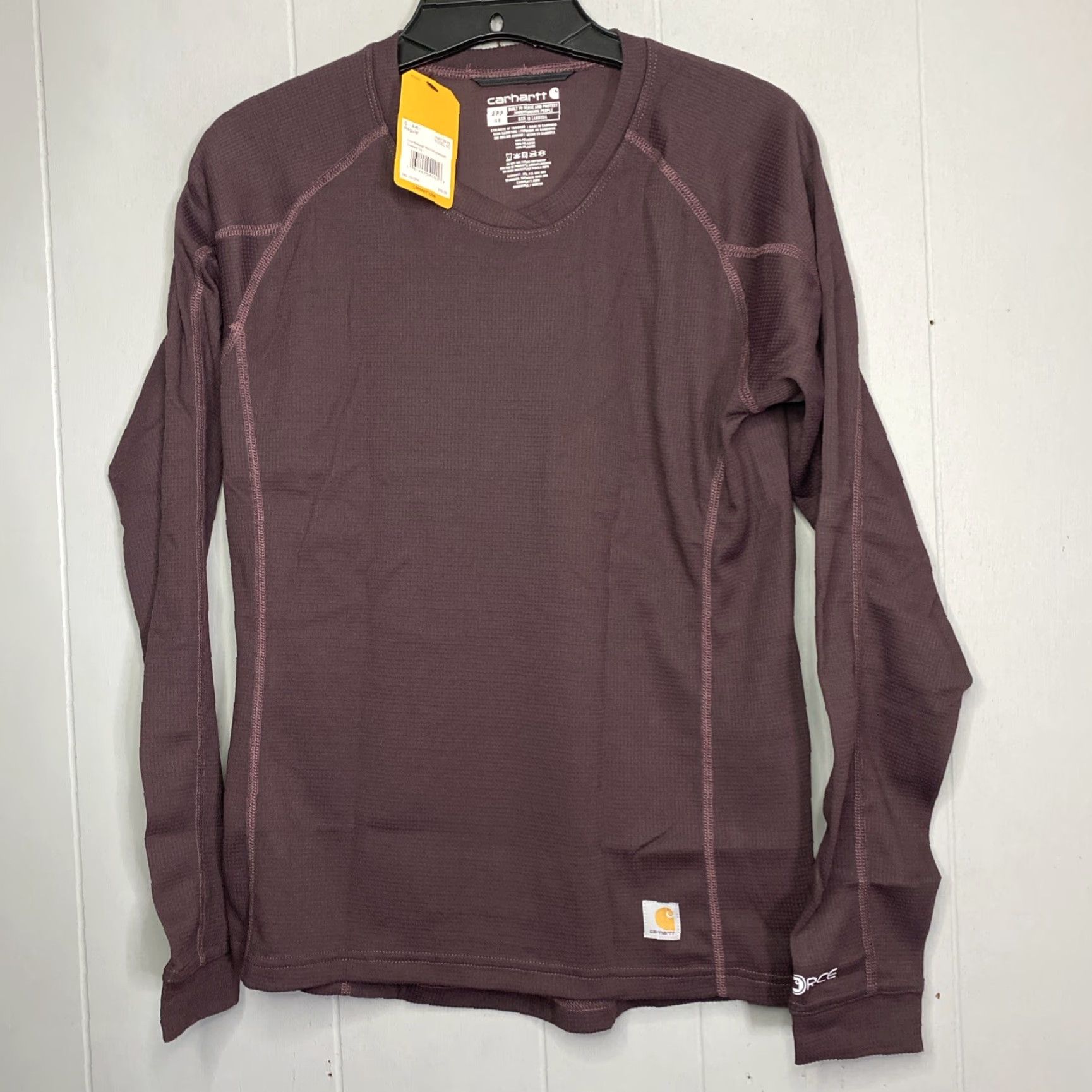 Carhartt Carhartt Force Midweight Base Layer Tec Crewneck Deep Wine MSRP 9.99 S Women Long Sleeve Pullover Logo Thermal Workwear Casual Travel Size S / US 4 / IT 40 - 3 Thumbnail