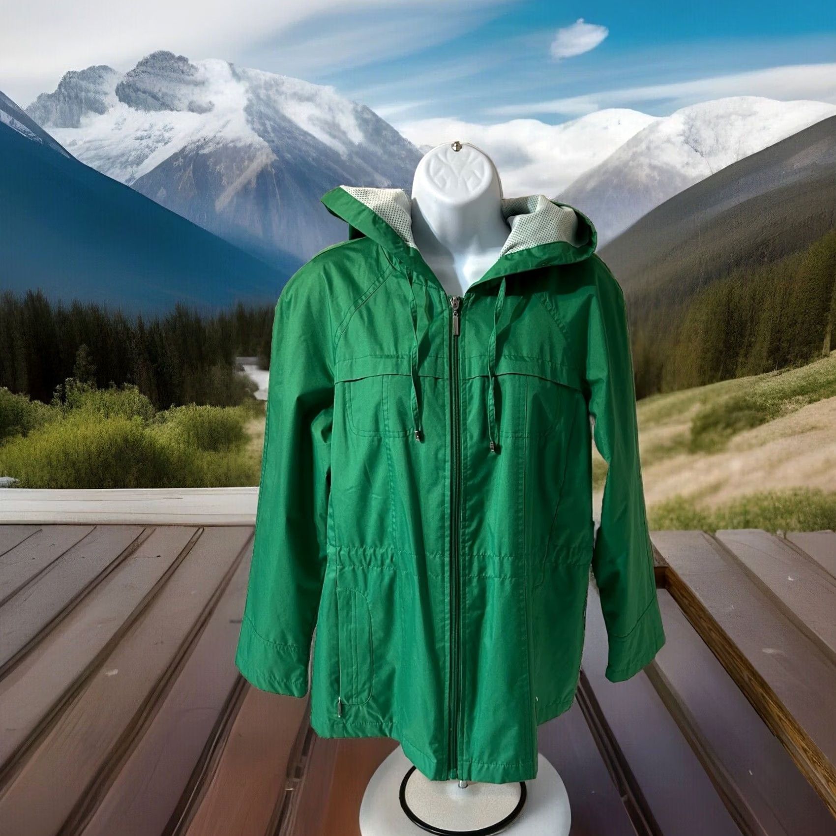 Vintage Raincoat Fleet Street LTD Hooded Women Size Petite Medium Green Full Zip RN5041 Size M / US 6-8 / IT 42-44 - 2 Thumbnail