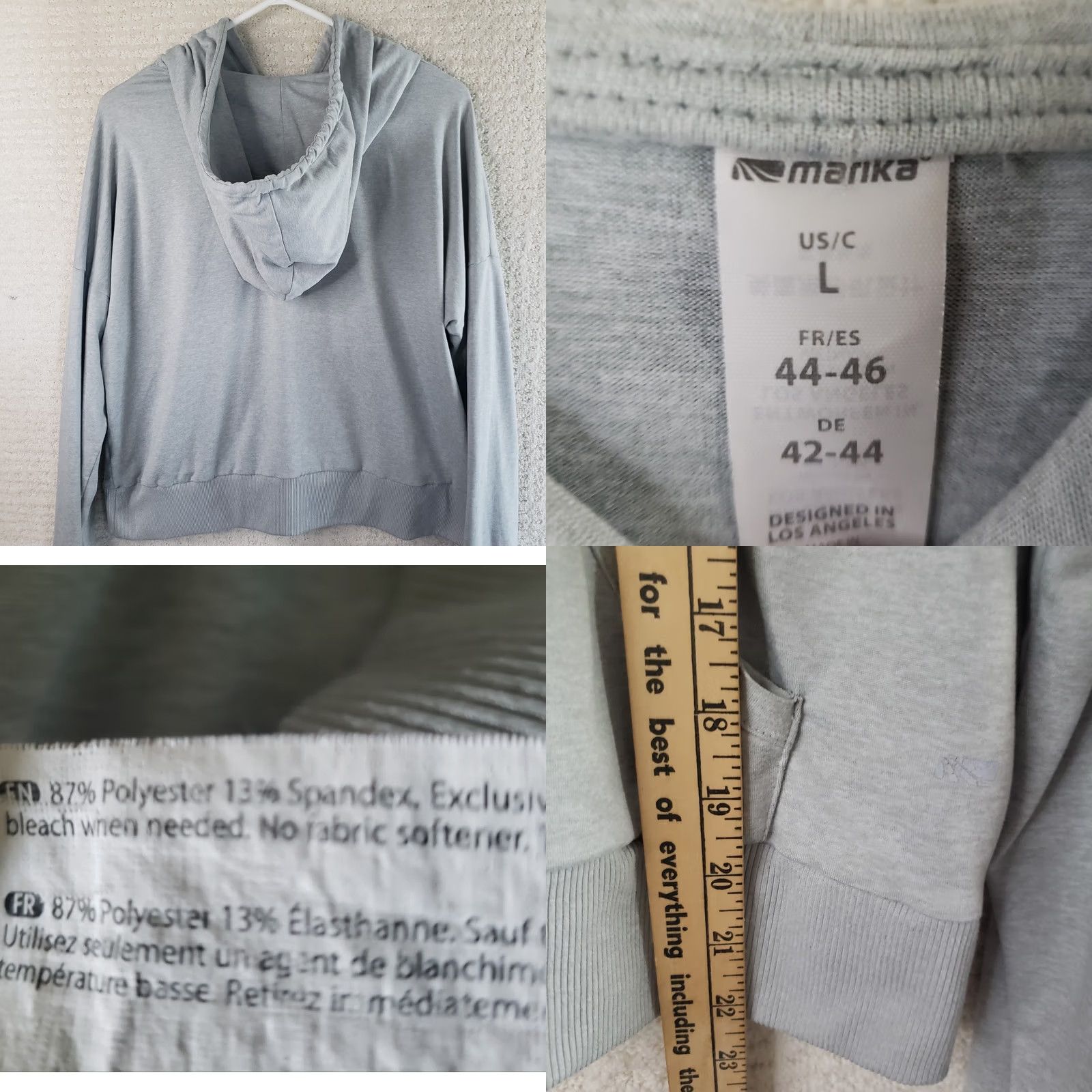 Vintage MARIKA Women's L Gray Lightweight HOODIE Long Sleeve Thumb Hole Kangaroo Pockets Pullover Casual Activewear Womens Size L / US 10 / IT 46 - 9 Thumbnail