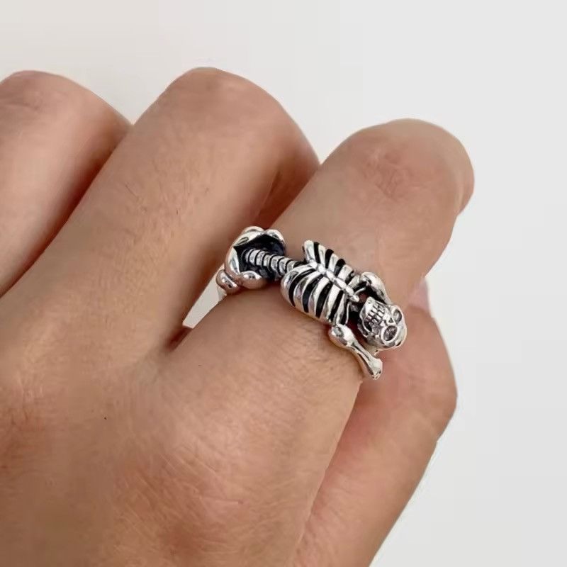 Jewelry 925 Sterling Silver Gothic Punk Skeleton Ring Size ONE SIZE - 2 Thumbnail