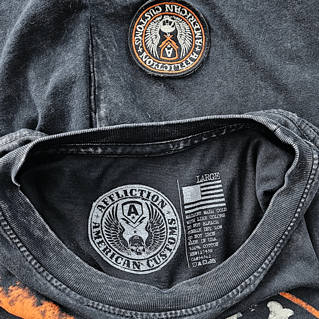 Affliction Affliction Acid Wash Black & Orange Graphic Print T-Shirt Size US L / EU 52-54 / 3 - 7 Thumbnail