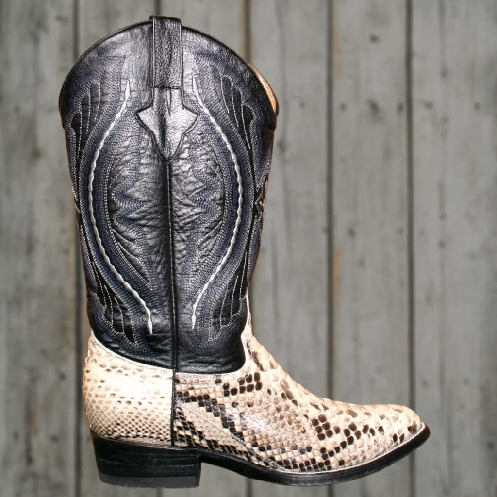 Vintage Don Cuco's Western Boots MEX 26 EEE ≈ US 7.5 EE Men's Snakeskin Leather Black Brown Western Cowboy Pull On Boots Size US 8 / EU 41 - 1 Thumbnail